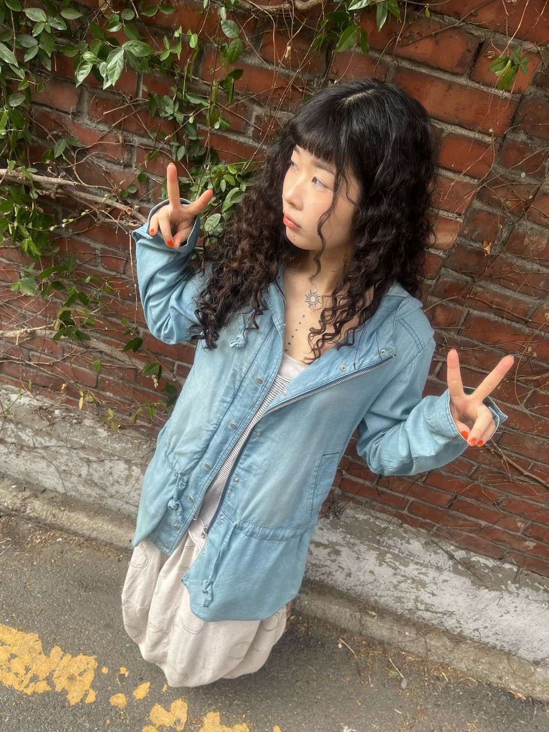 연청 데님 컬러 면 후드 자켓 상품이미지1