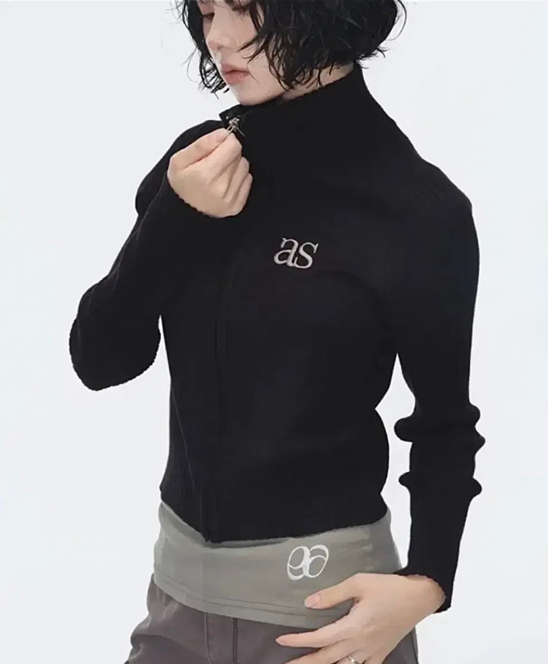 애즈온 ason 마론 니트 집업 블랙 상품이미지1