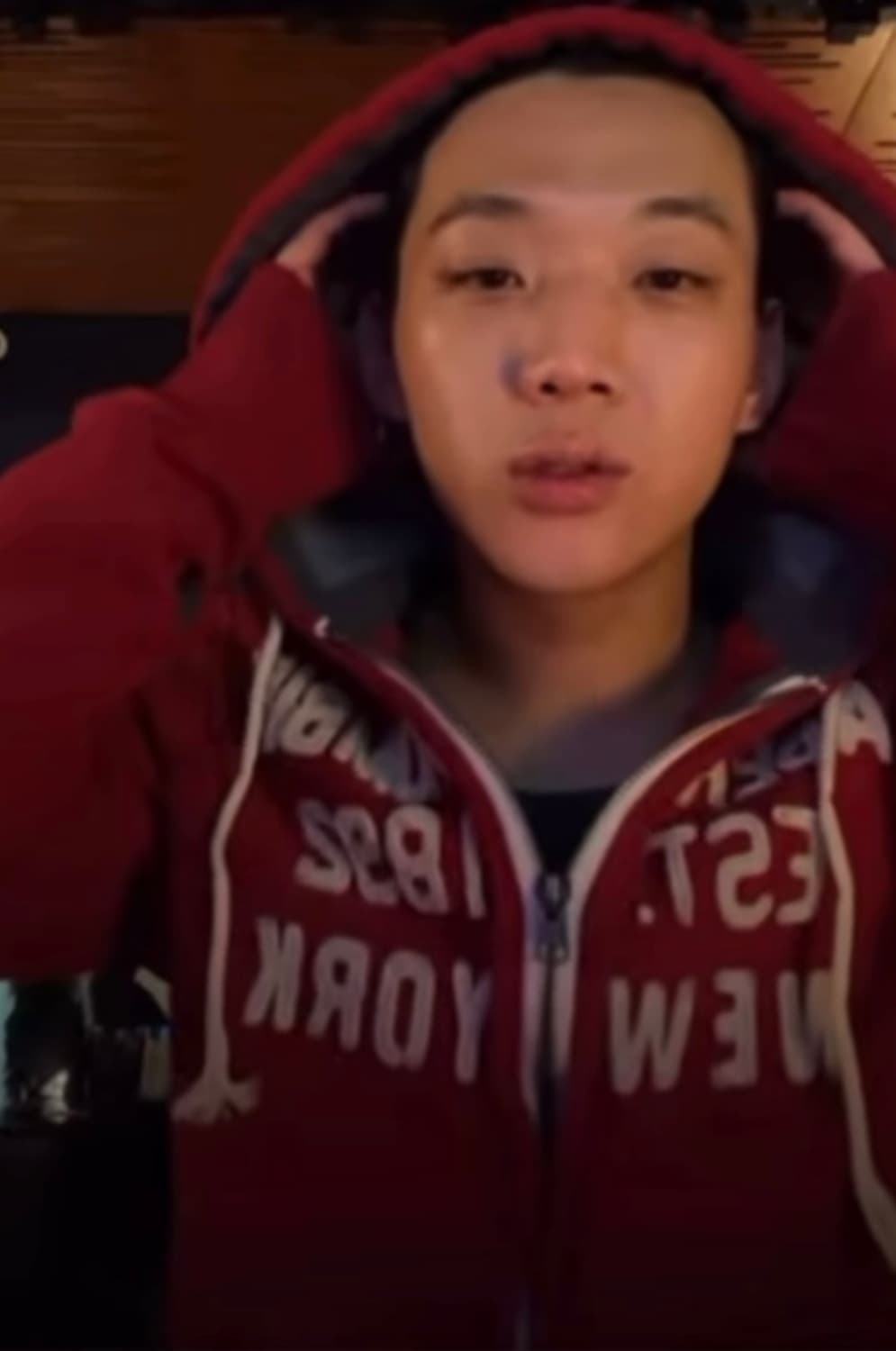 양홍원st 아베크롬비 스펠 로고 딥레드 후드집업 상품이미지1
