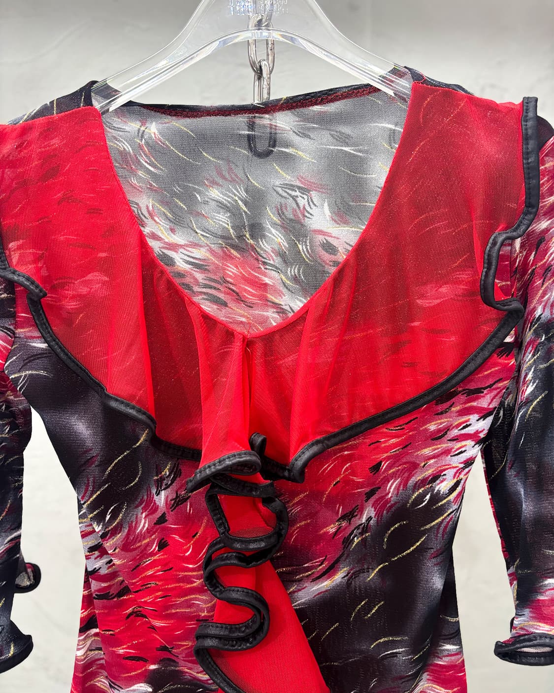 오리엔탈 레드 글리터 블라우스 상품이미지4