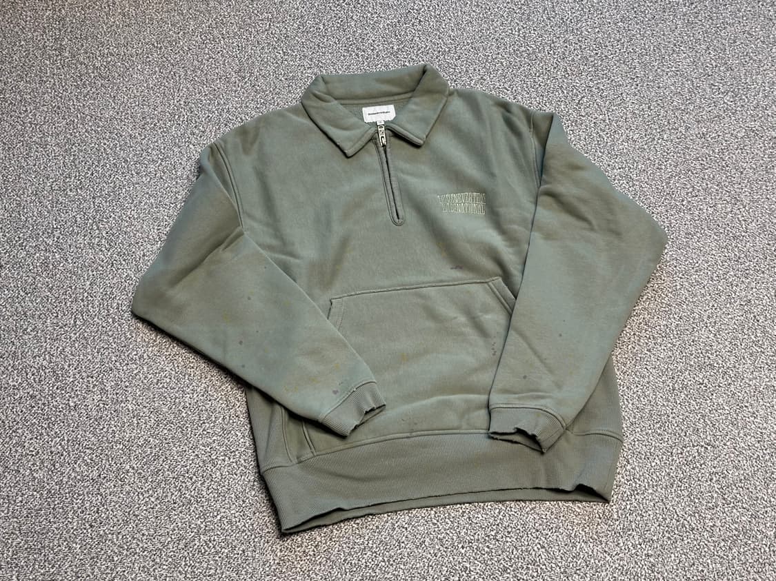 Damaged Half Zip Polo Sweatshirt Olive 상품이미지1