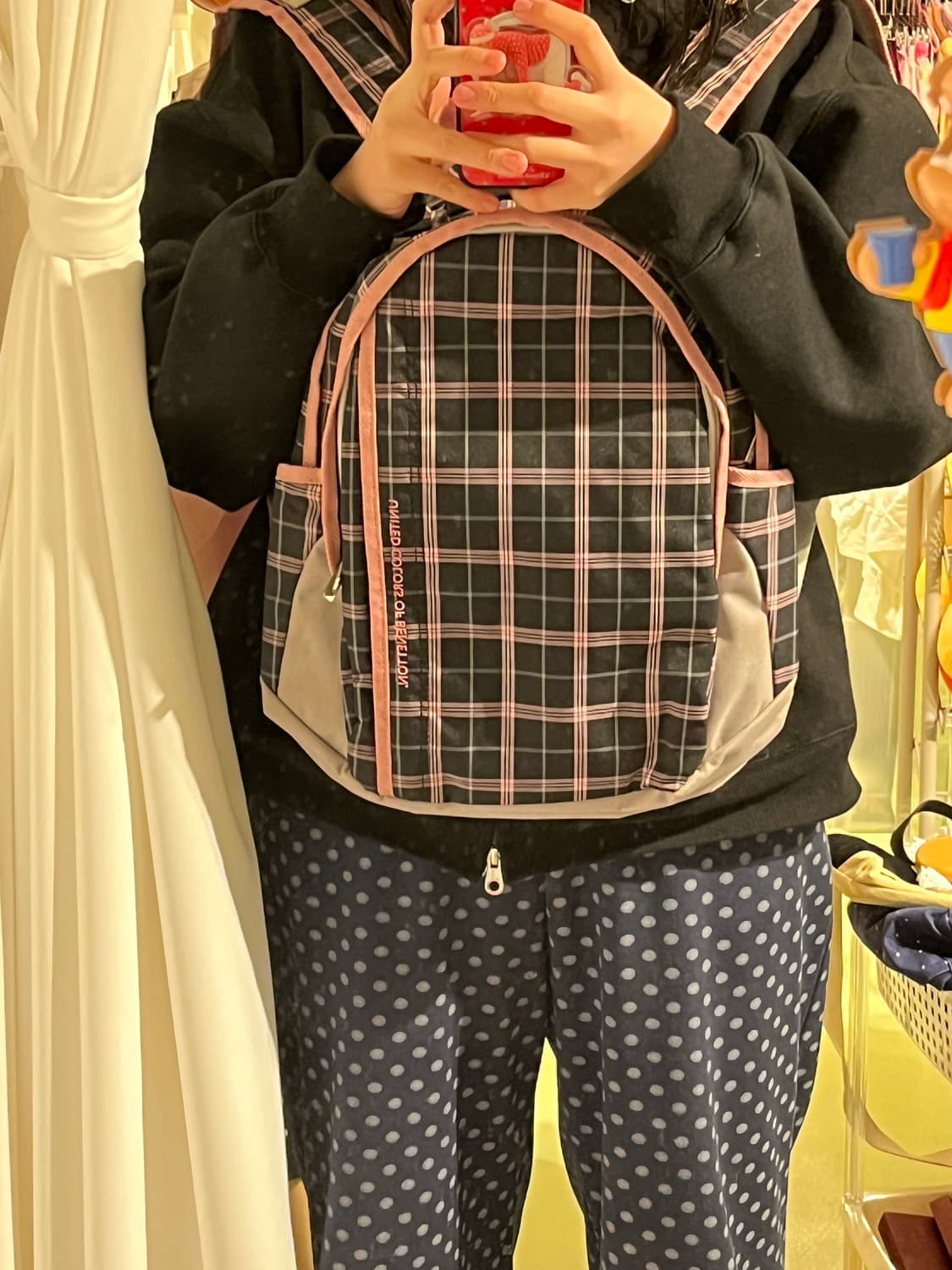 베네통 블랙 핑크 체크 백팩 🎀 상품이미지2