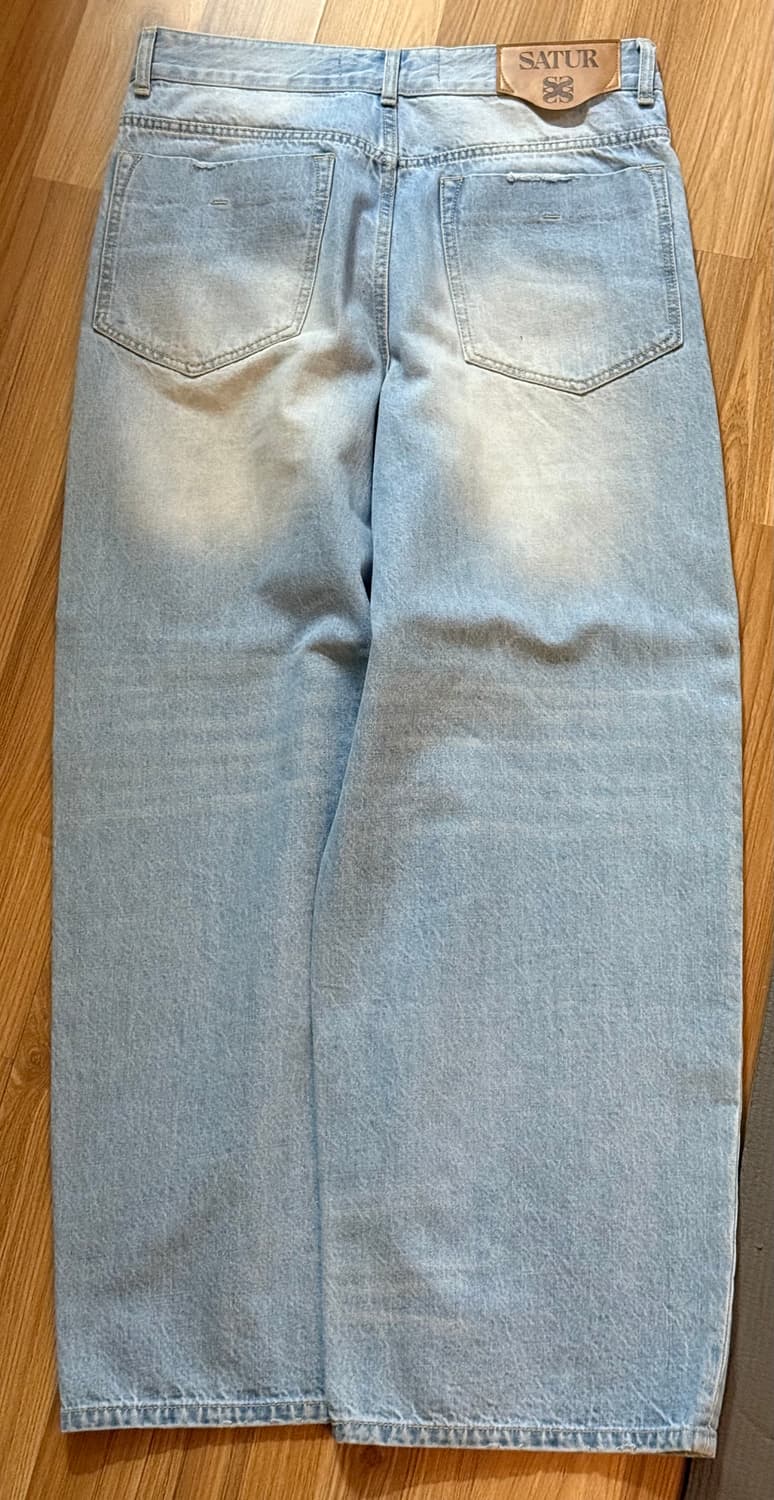 세터 와이드 워시드 커브드 데님 팬츠 라이트 블루 상품이미지3