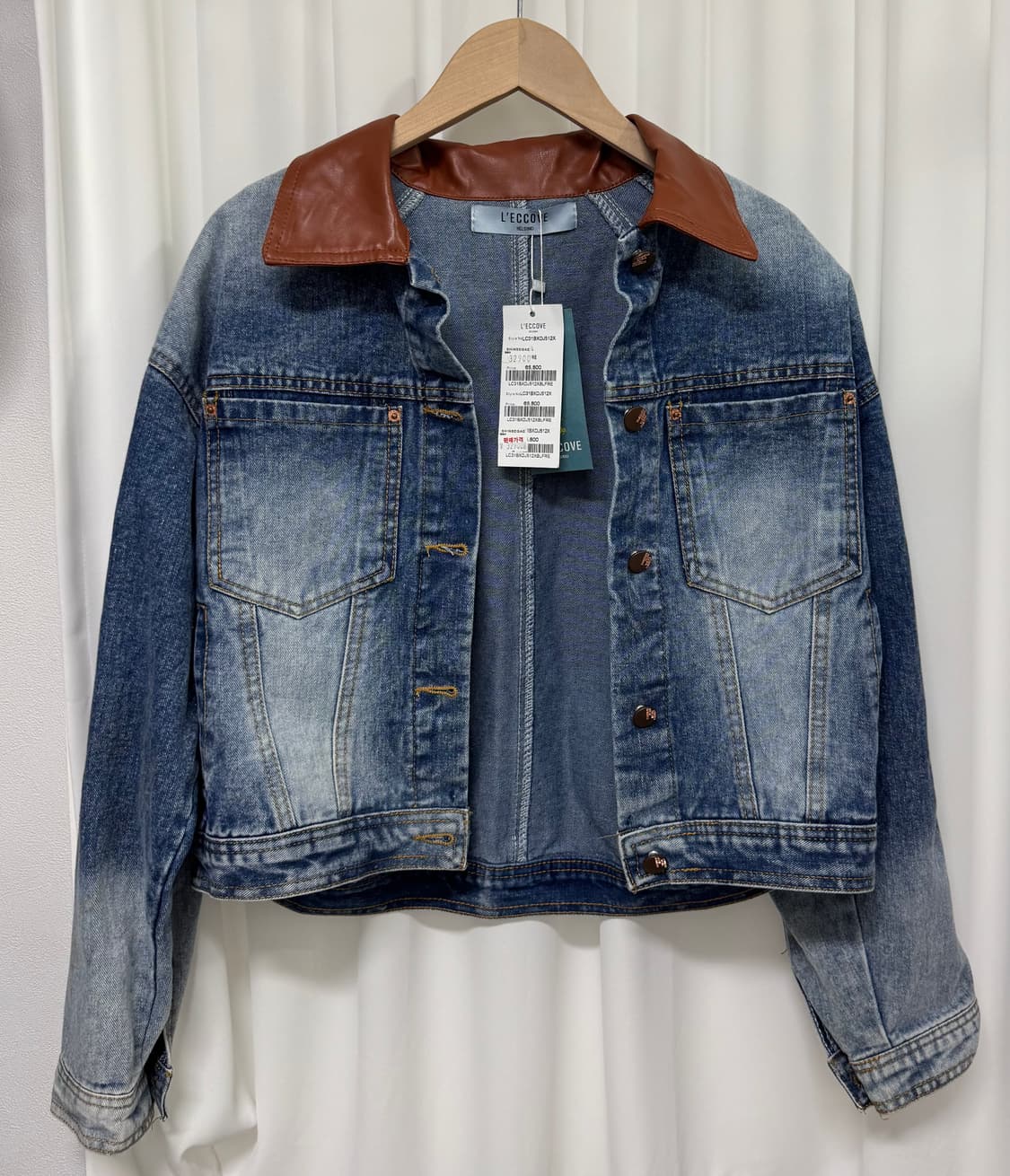 [새상품] L'ECCOVE 레코브 데님자켓 레더 카라 상품이미지2