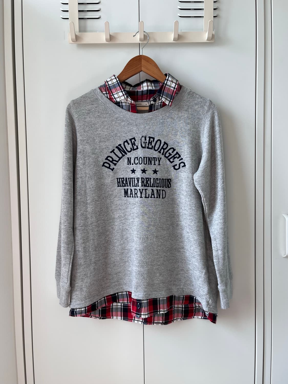 Sugaroa 체크 셔츠 레이어드 맨투맨 티셔츠 상품이미지4