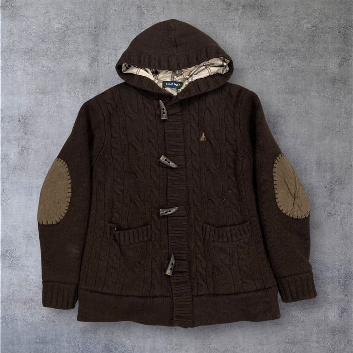 빈폴 브라운 컬러 엘보우 패치 더플 니트 자켓 상품이미지1