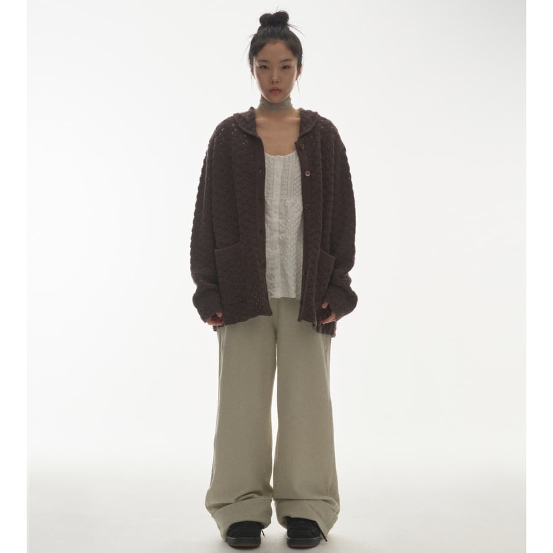 코이세이오 웨이브 니트 가디건 다크브라운 상품이미지2