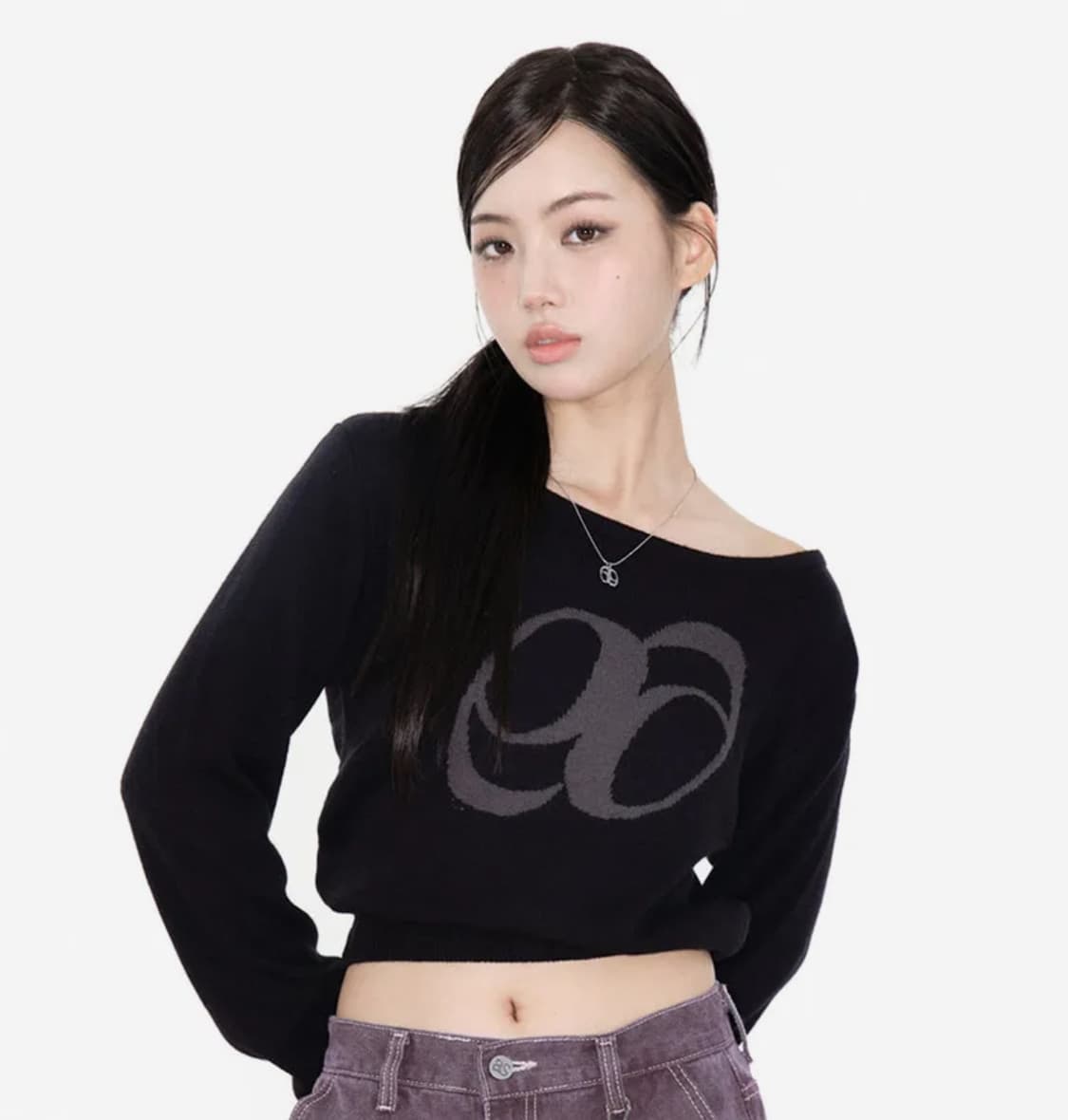 애즈온 보트넥 니트 블랙 상품이미지1