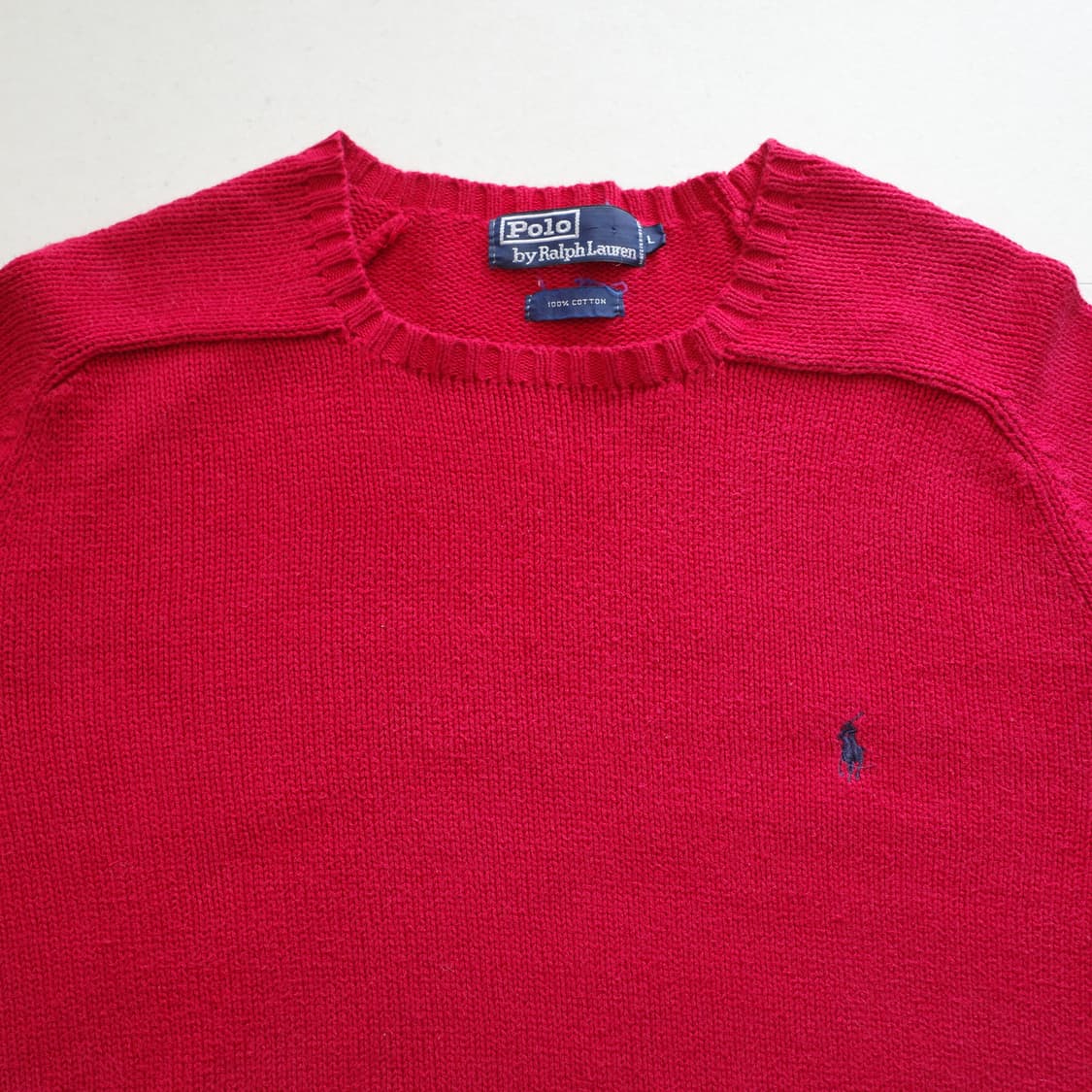폴로 랄프로렌 레드 코튼 스웨터 L (90s) 상품이미지3