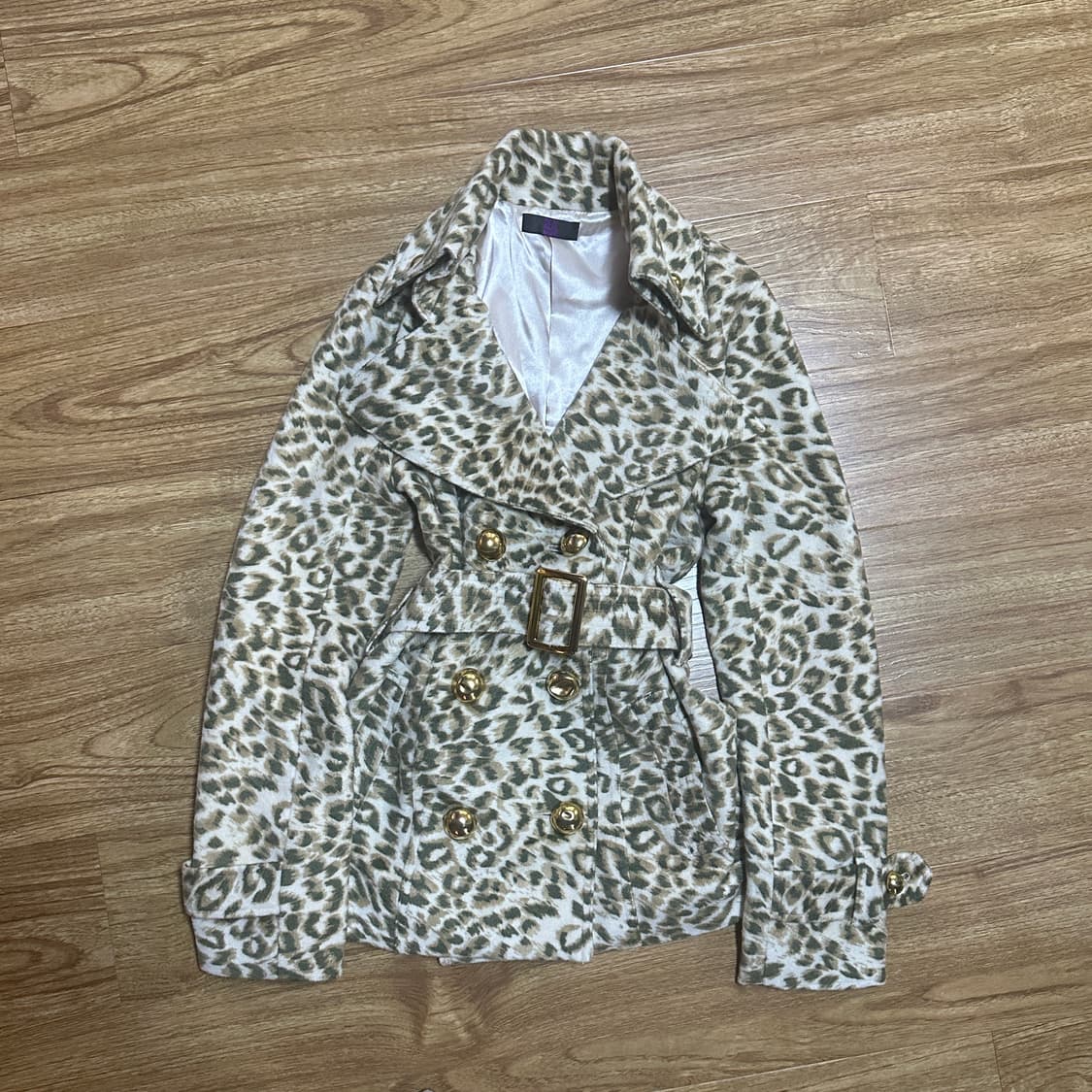 빈티지 리얼 마즈 호피 레오파드 벨트 코트 오네갸루 라떼 페어리 핀터깔 상품이미지1