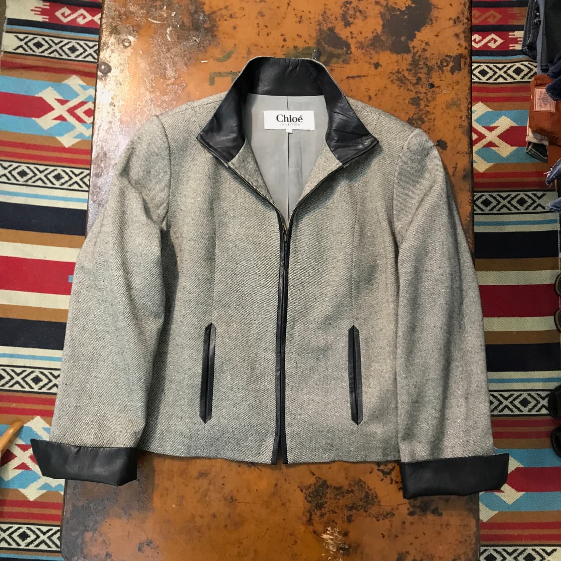 90s Chloe 끌로에 레더 배색 집업 자켓 여성 55 사이즈 상품이미지1