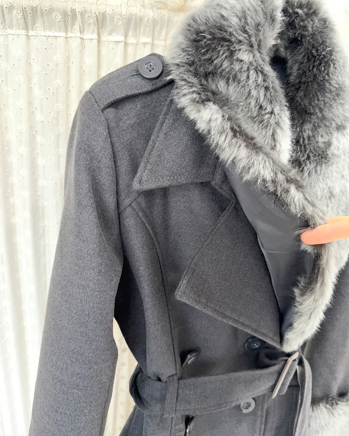 Charcoal Fur-Trim Double-Button Coat 상품이미지9