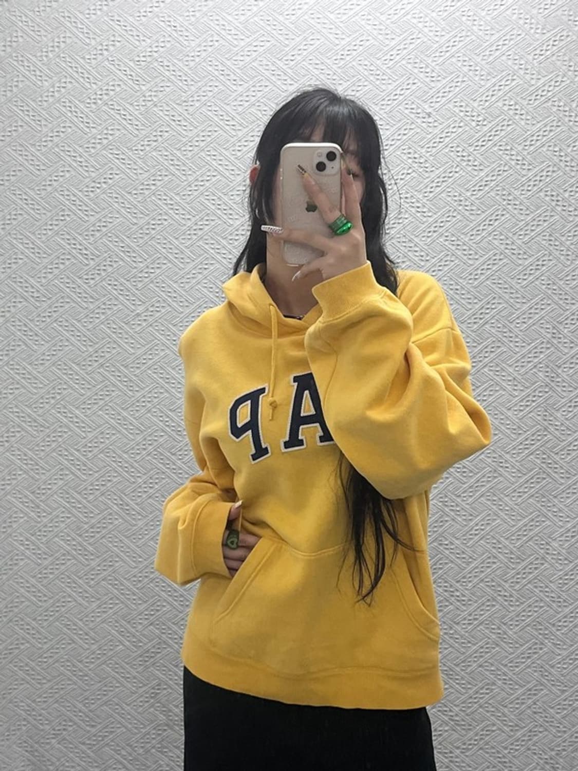 갭 빈티지 레트로 Y2K 옐로우 약기모 후드티 M C08093 상품이미지2