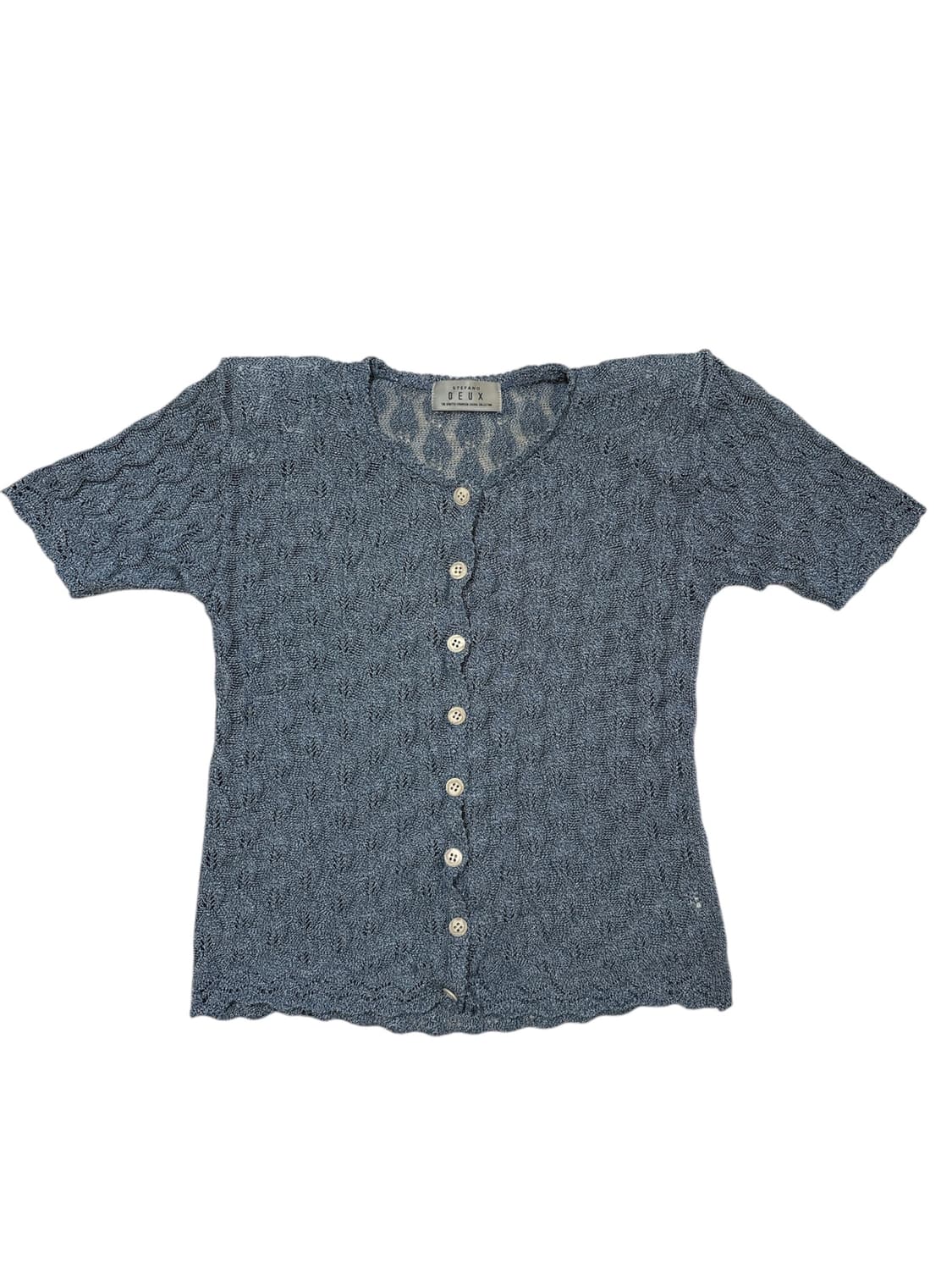 블루 네트 레이어드 니트 반팔 가디건 상품이미지3