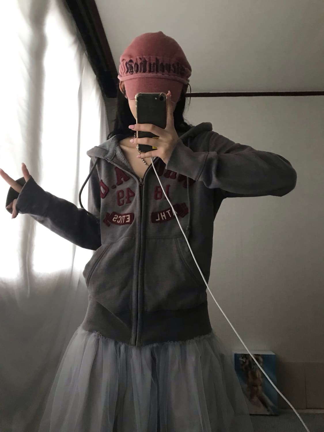 후아유 그레이 버건디 후드집업 상품이미지7