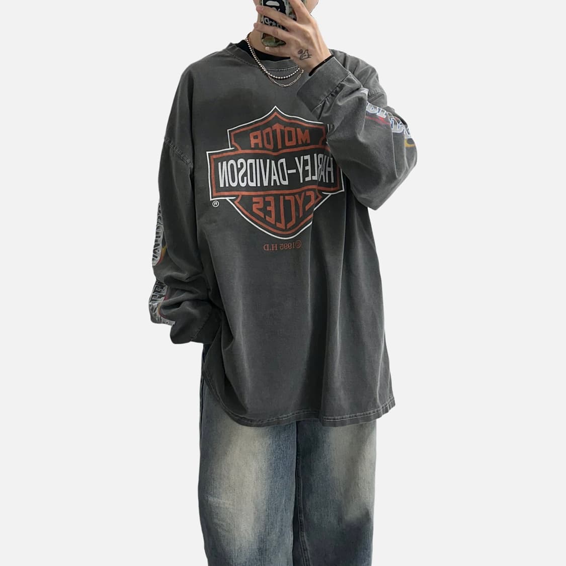 빈티지 모터사이클 프린팅 워싱 롱슬리브 긴팔티셔츠 상품이미지4