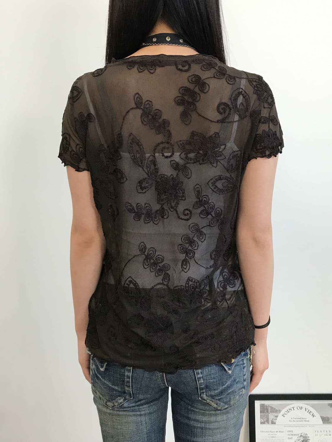 Jpn Brown Sheer Lace Floral Cardigan Top 상품이미지4