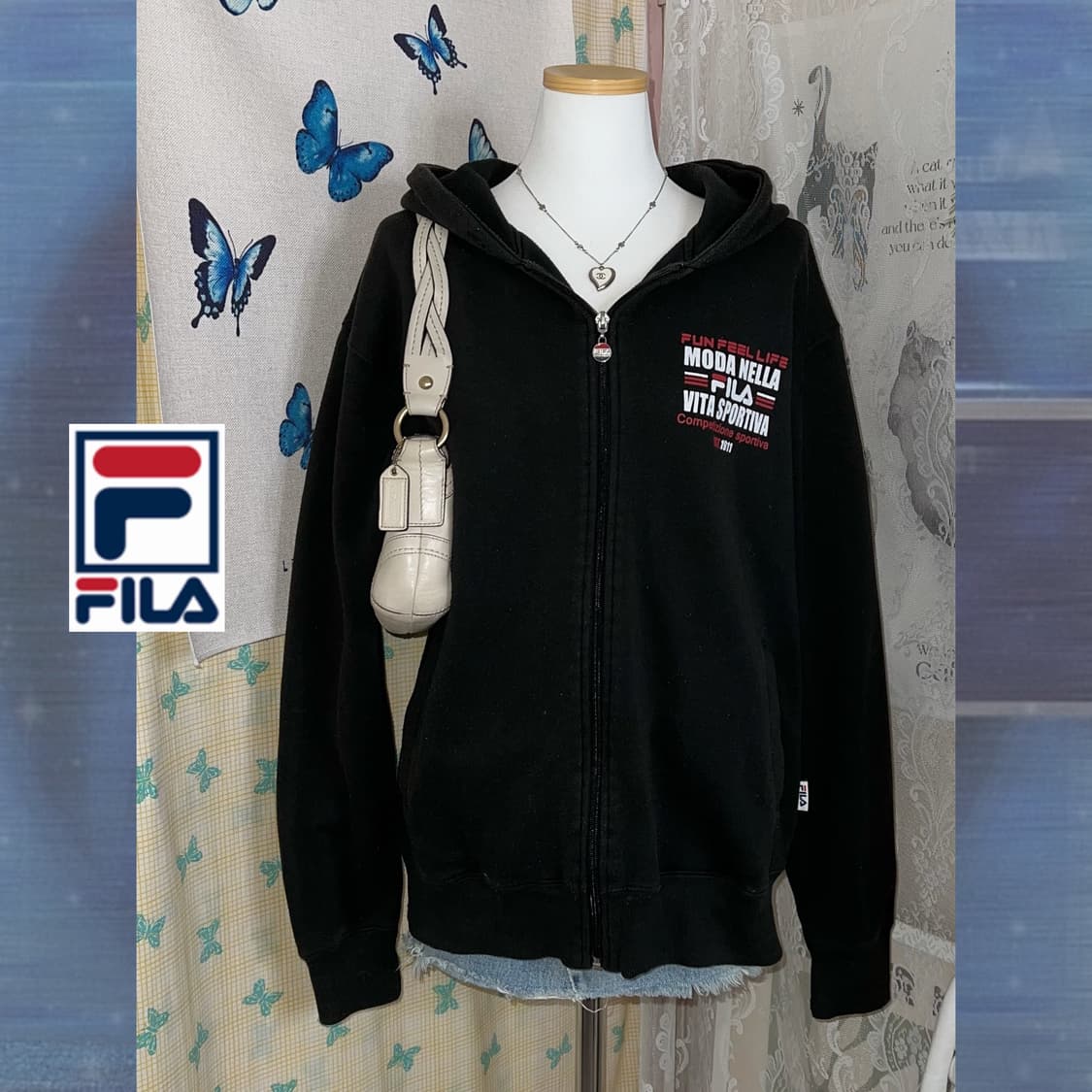 휠라 블랙 백 프린팅 후드 집업 상품이미지6