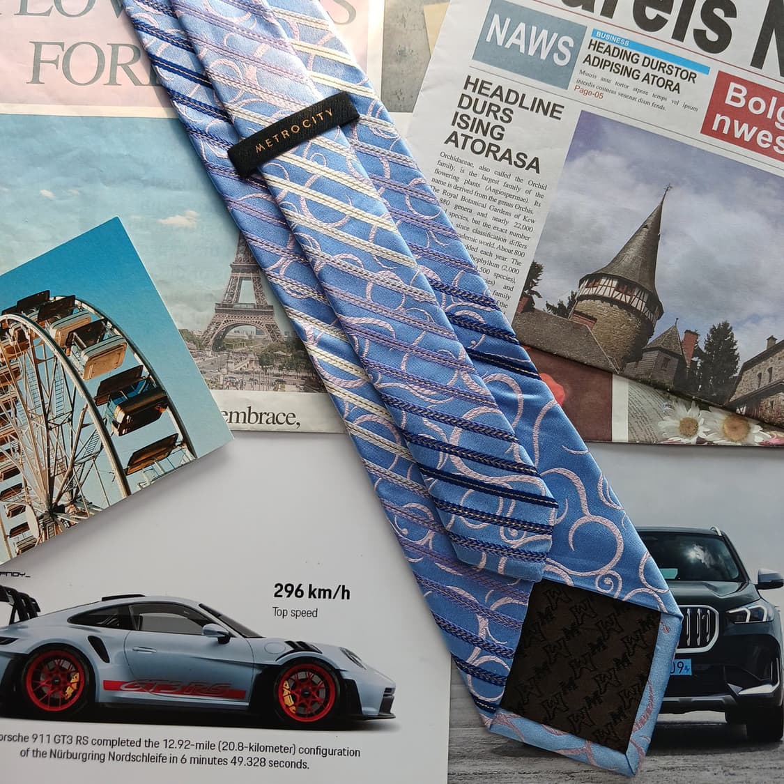 메트로시티 실크 블루 패턴 넥타이 8.6cm A등급 A18563
 상품이미지4