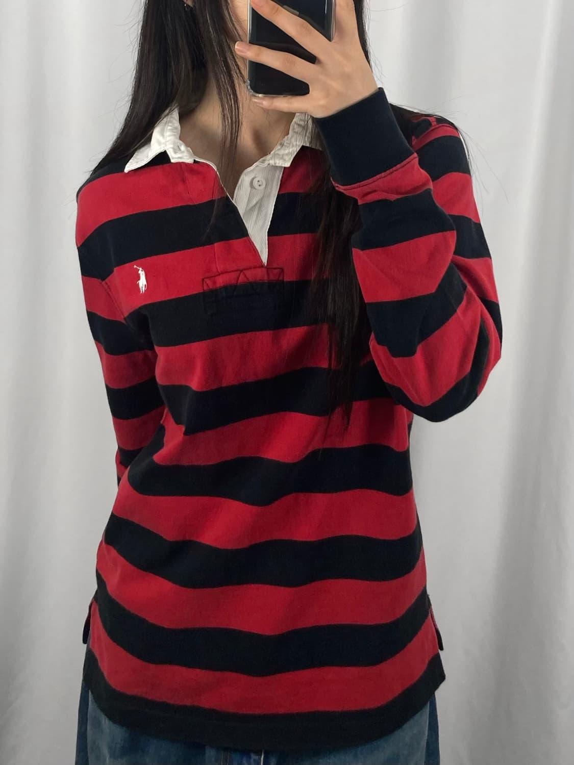 폴로 레드 블랙 스트라이프 럭비 긴팔티 상품이미지2