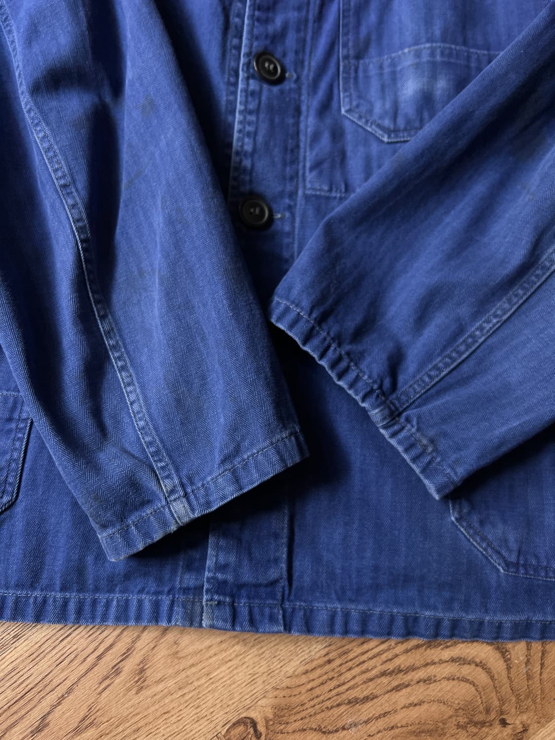 [M]90's 빈티지 워싱 3포켓 HBT 프렌치 워크 자켓 상품이미지6