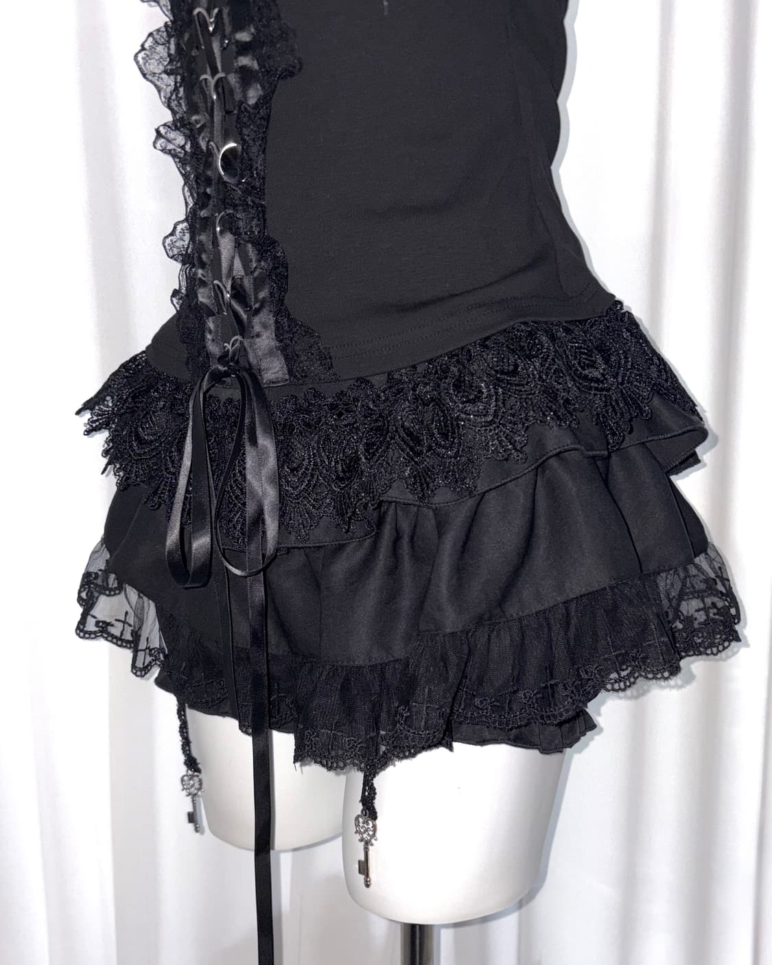 [secret key]레이스 프릴 고딕 펑크 고스 쿠로 갸루 엔틱 스커트 상품이미지4