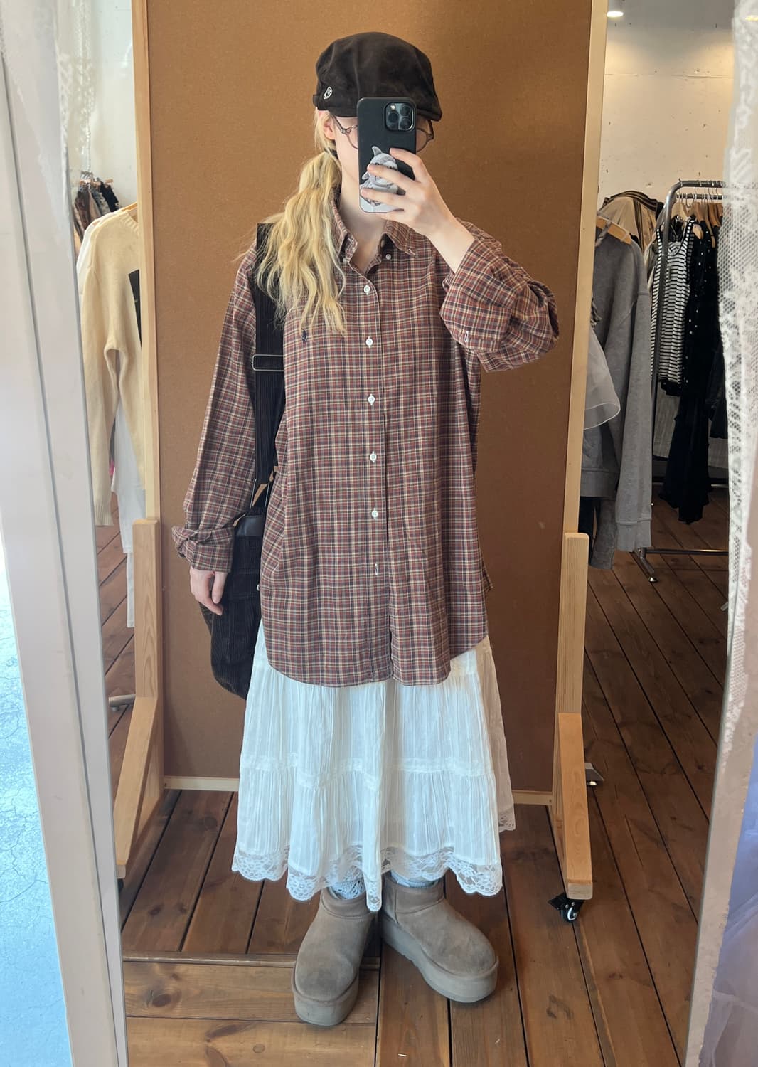 폴로 브라운 오렌지 체크 셔츠  상품이미지2