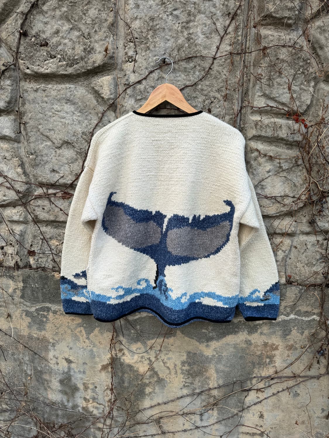 에콰도르 제작 고래 패턴 핸드 니트 가디건 상품이미지2