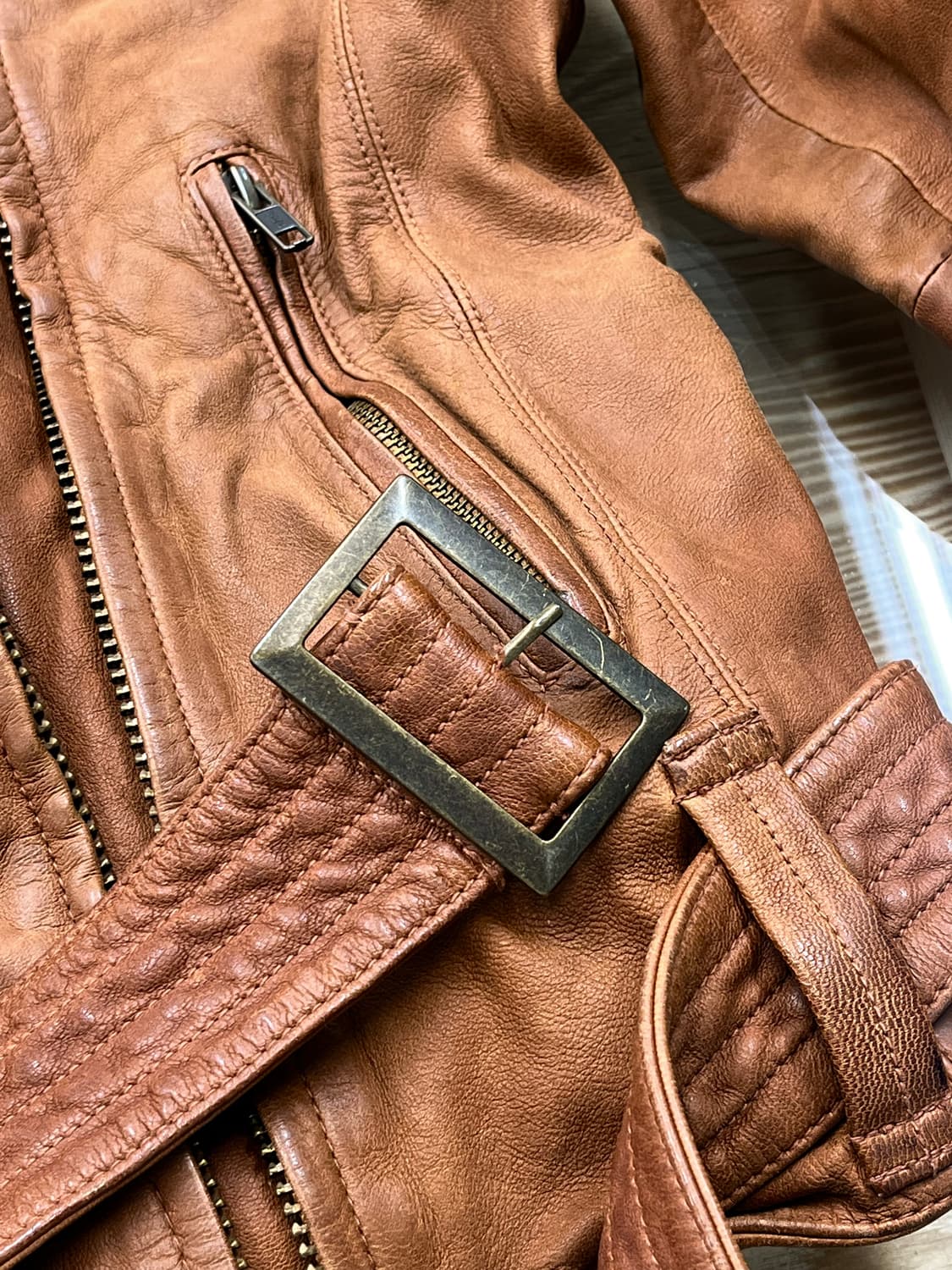 마우지 고트 레더 바이커 자켓 상품이미지7