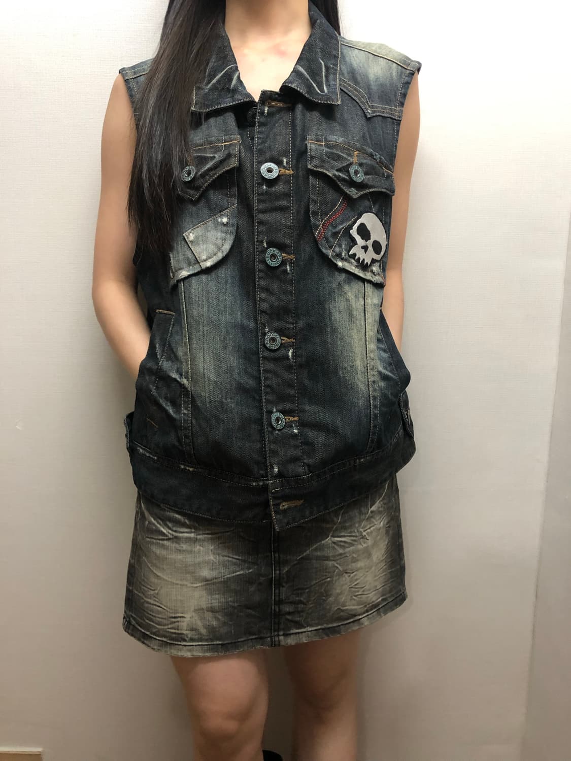 빈티지 버커루 데님 펑크 베스트 상품이미지4