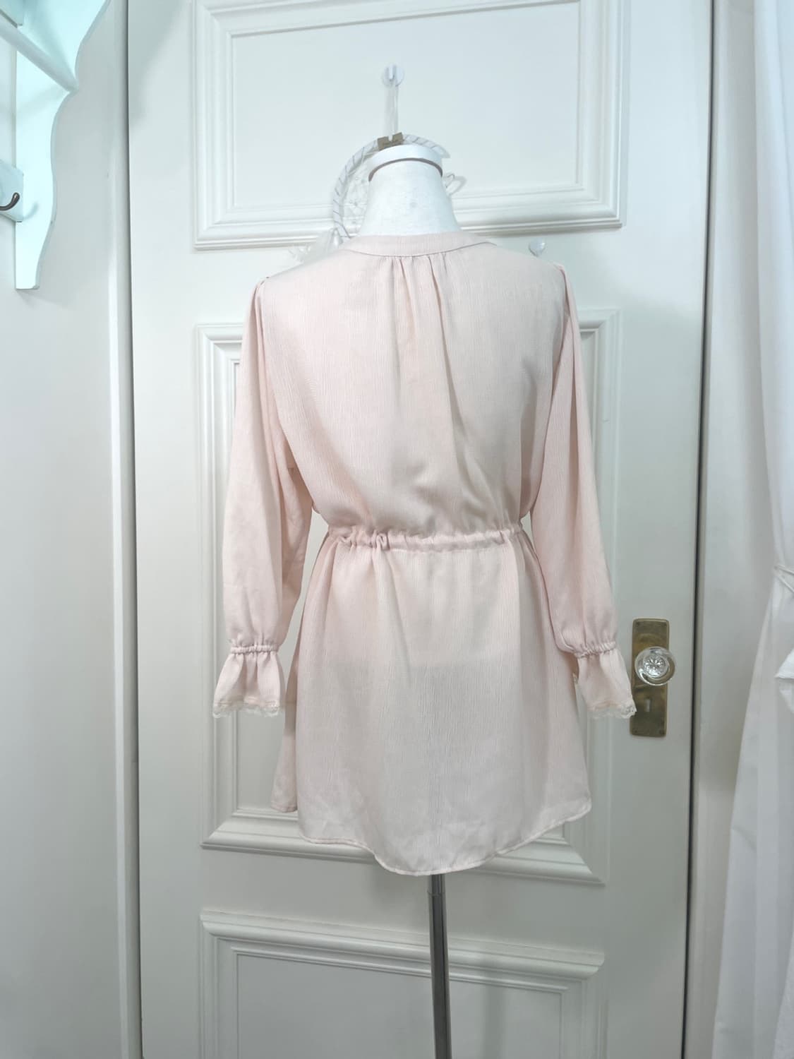 coralpink lace trim waist shirring blous 상품이미지3