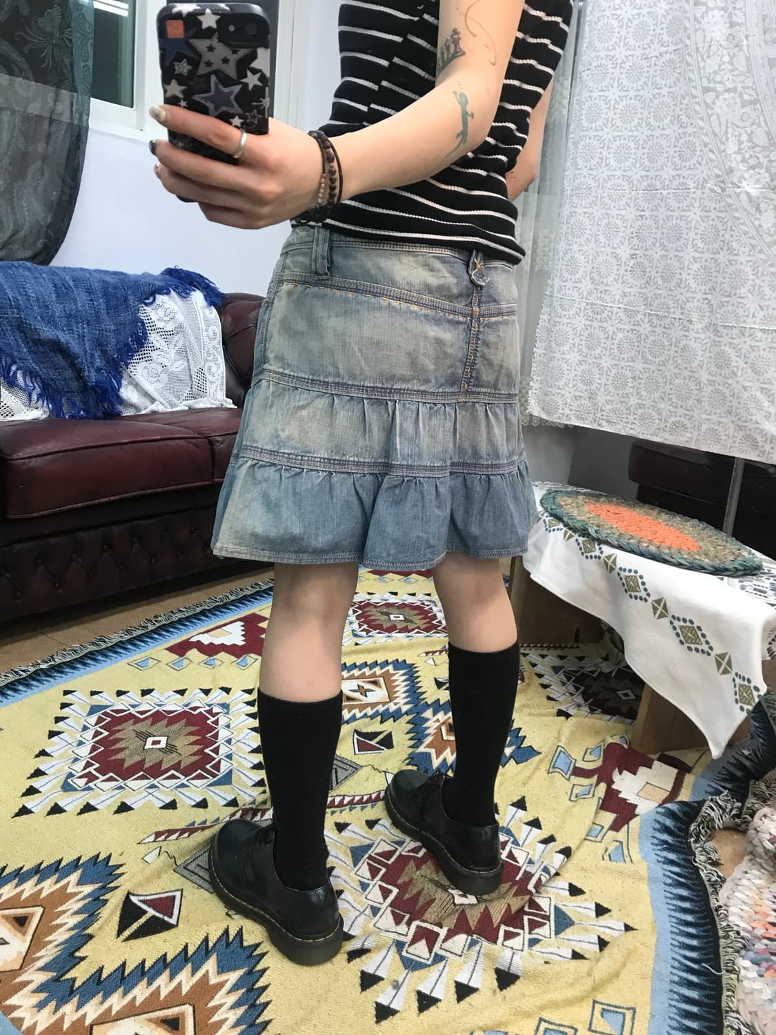 뱅뱅 여성 빈티지 스티치 데님 미니스커트  상품이미지2