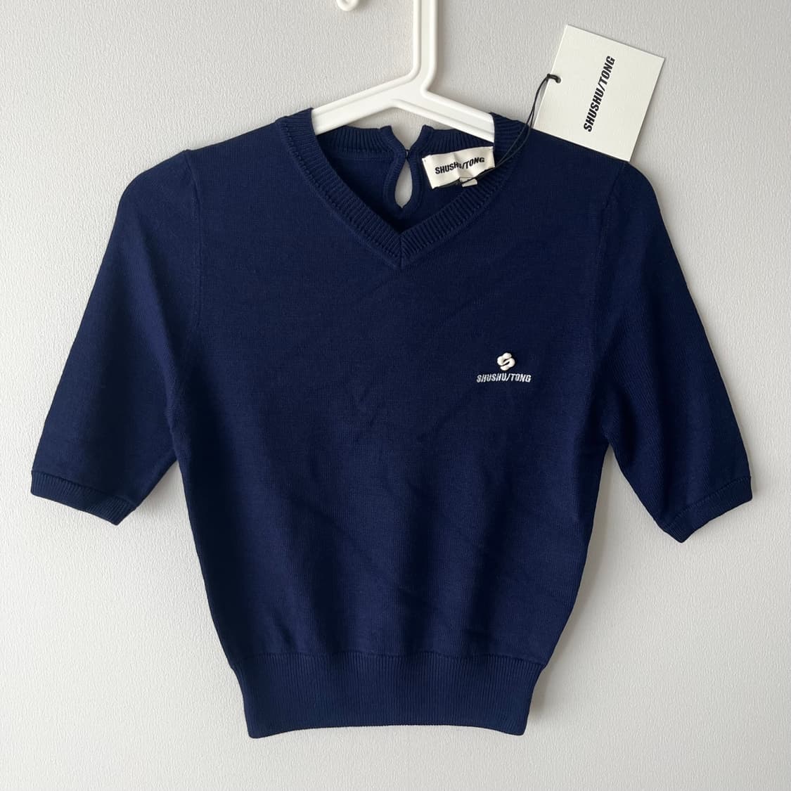 [6,8,10]슈슈통 25fw 숏 슬리브 반팔 니트/네이비 상품이미지1