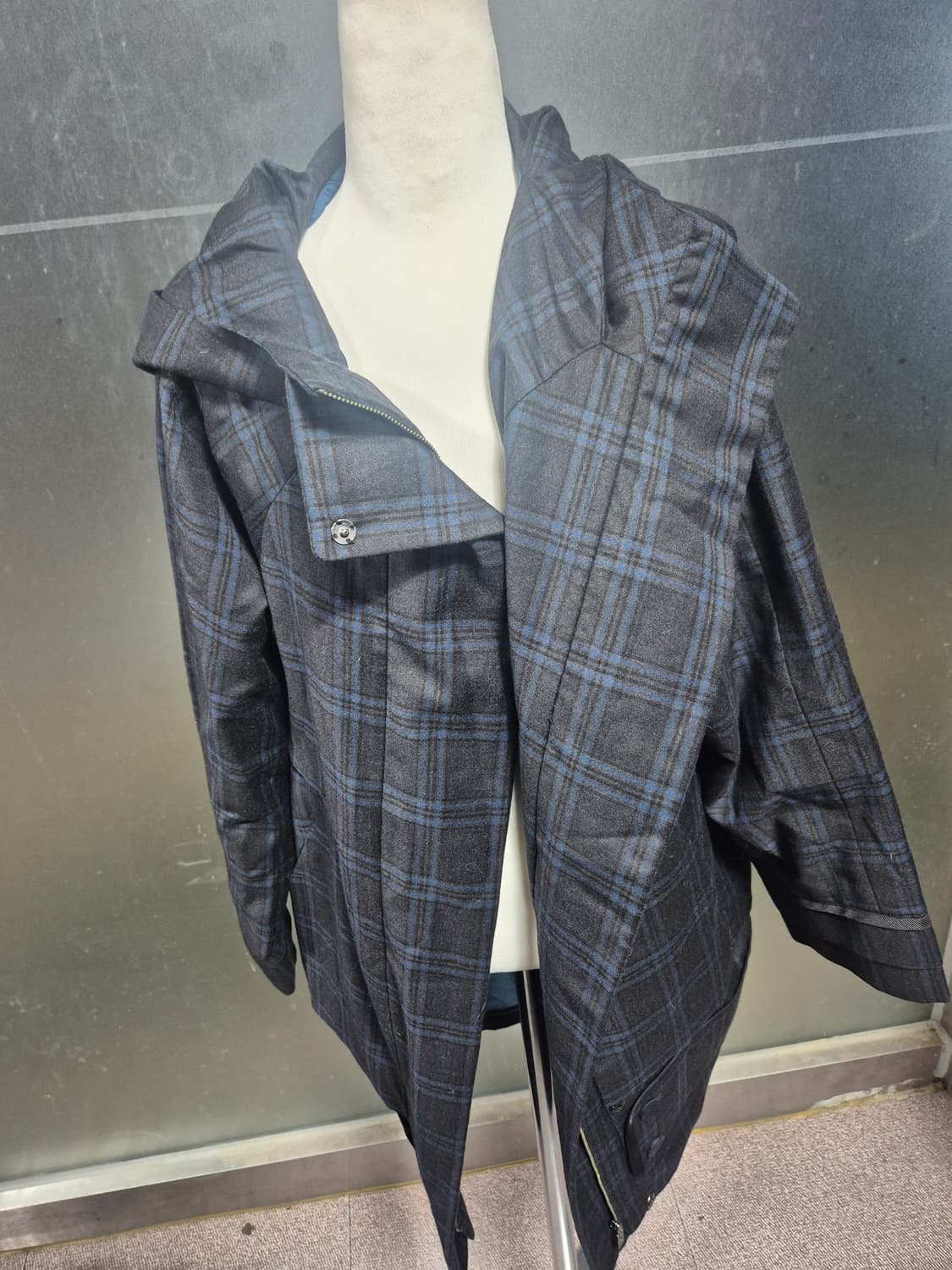 체크 패턴 후드 자켓 코트 상품이미지1