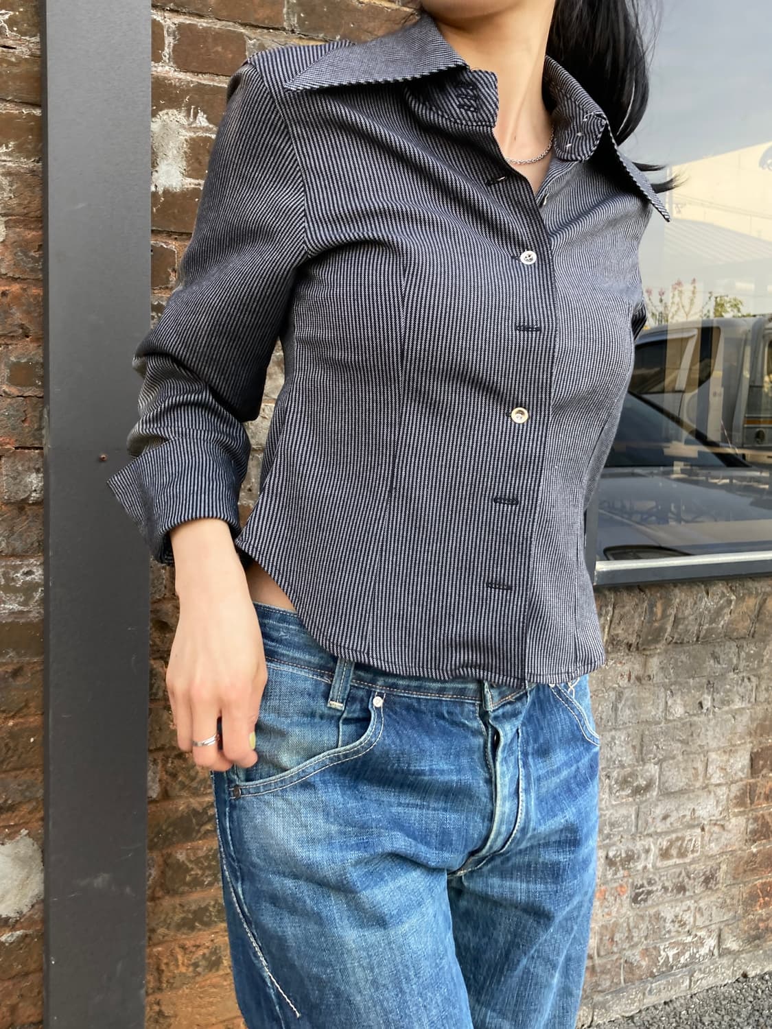 크롭 스트라이프 웨스턴 카라 셔츠 상품이미지3