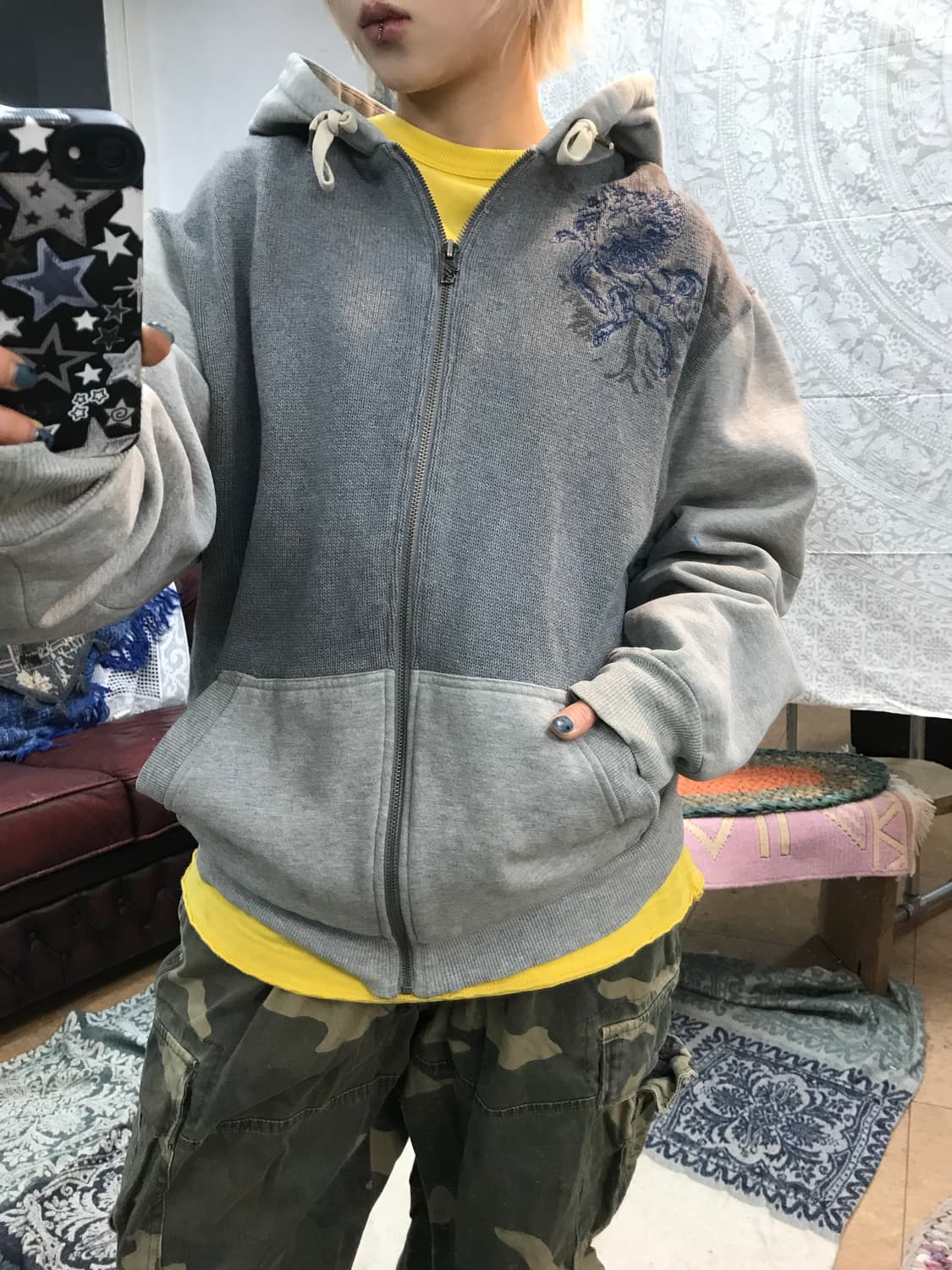 마자플라바 배색 자수 기모 후드집업 상품이미지2