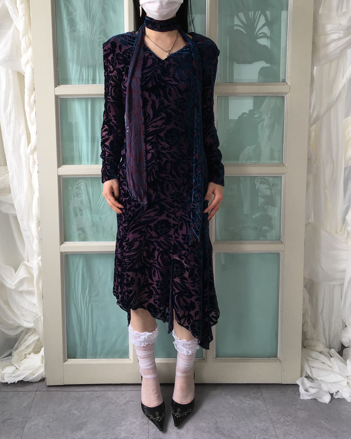 Oriental mood velvet pattern tied onepie 상품이미지8
