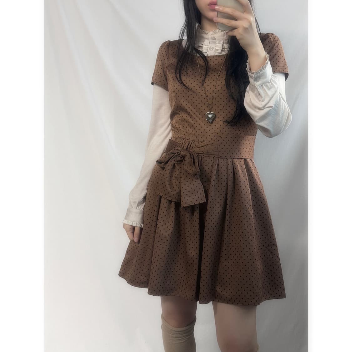 도트 패턴 원피스 러플 블라우스 2pcs SET 상품이미지1