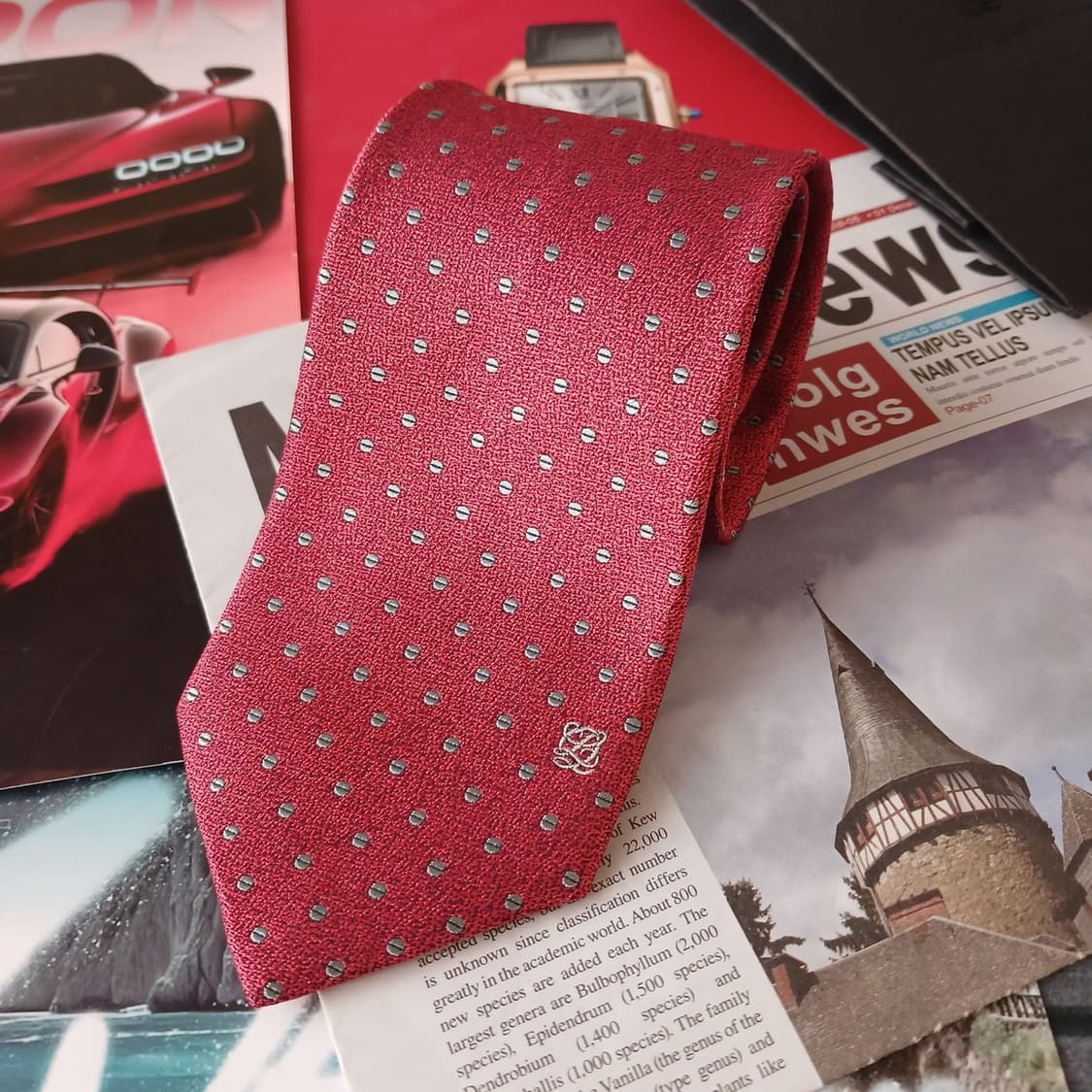 루이까또즈 실크 레드 도트 넥타이 8.3cm A+등급 A19296
 상품이미지2