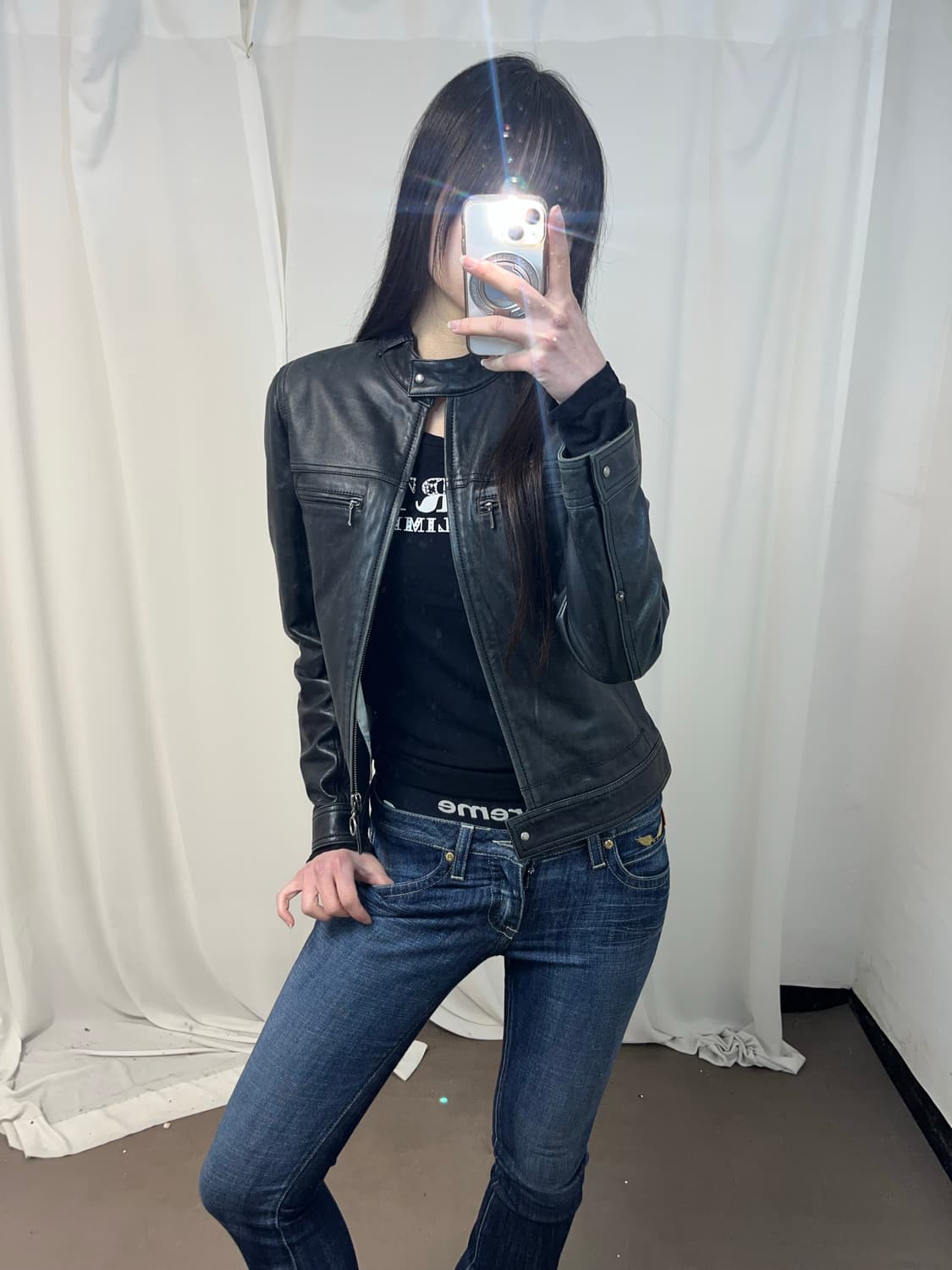 더블 지퍼포켓 블랙 레더 자켓 상품이미지8