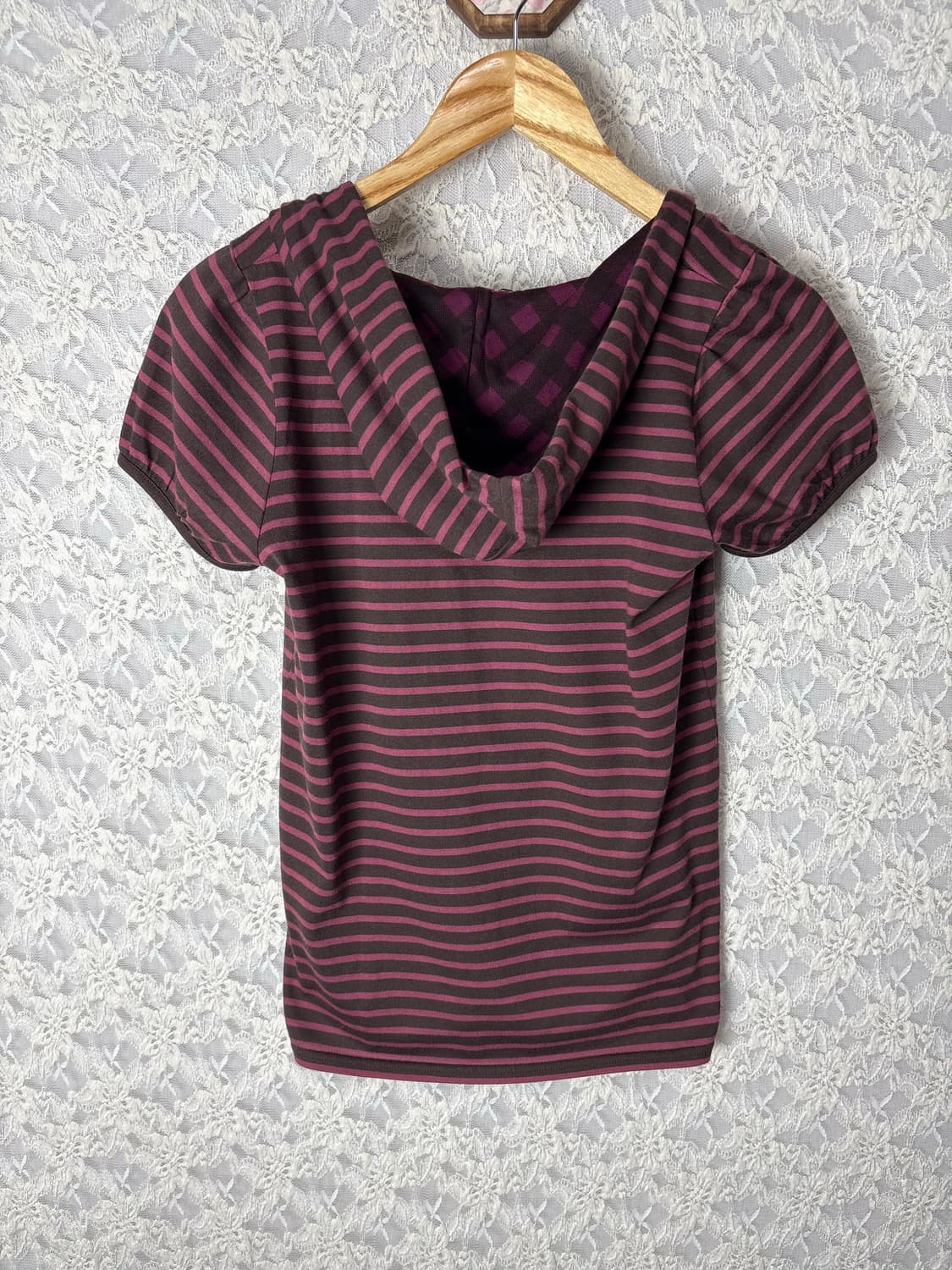 핑크브라운 스트라이프 후드 티셔츠 상품이미지8