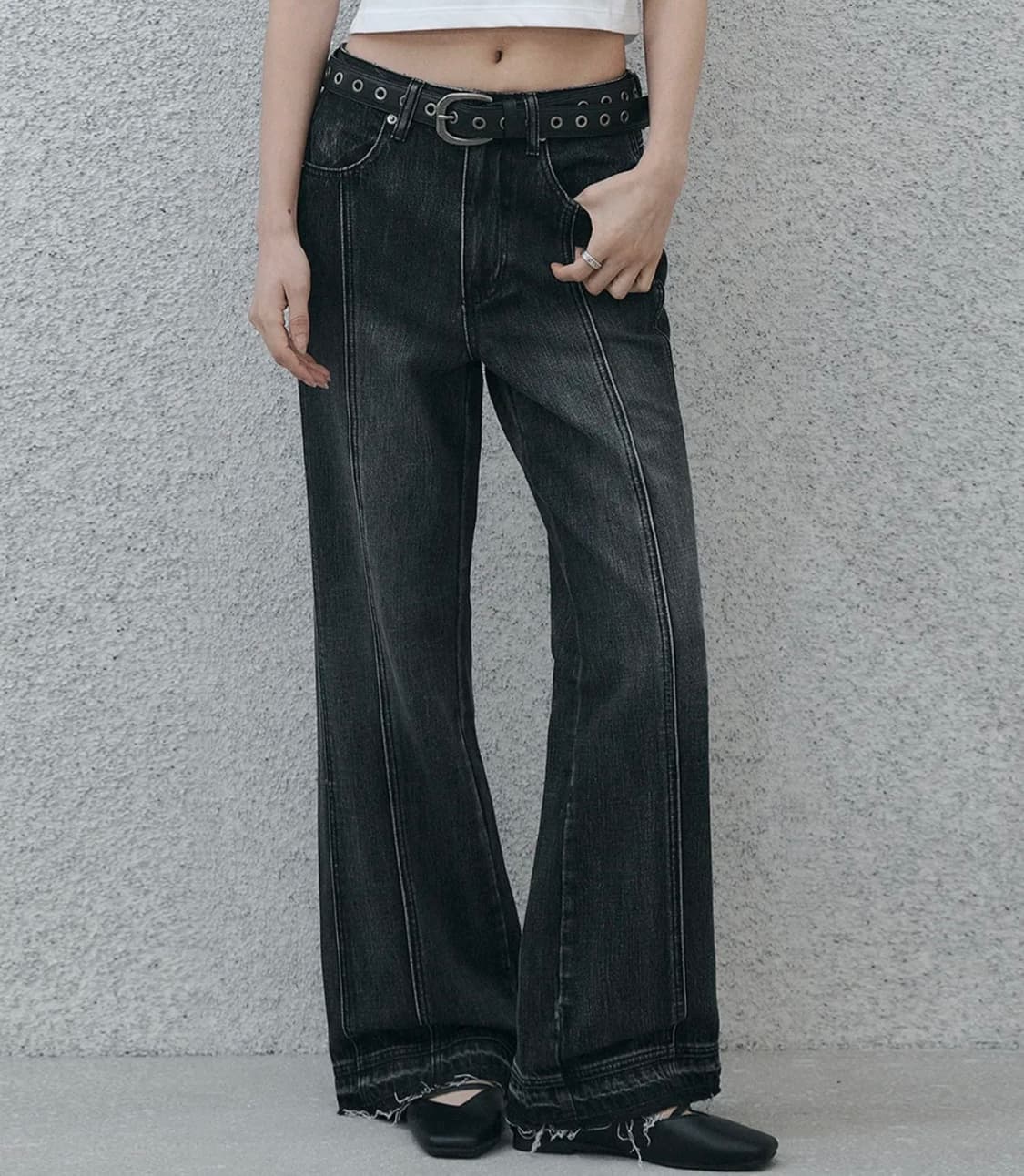 어널러코드 우먼 컷아웃 인시션 데님팬츠 블랙 M 상품이미지1