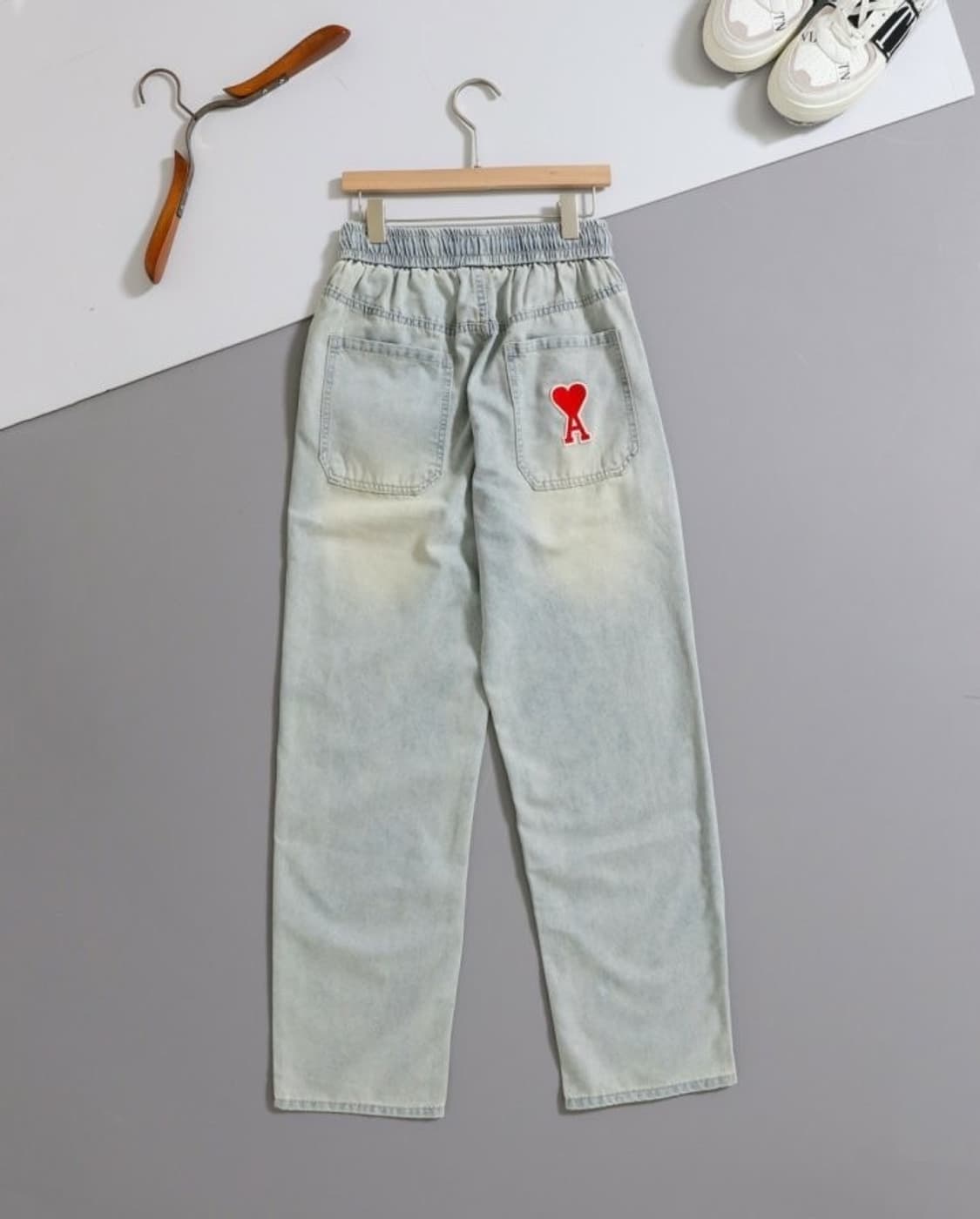 아미 하트 로고 연청 데님 와이드 팬츠 상품이미지2