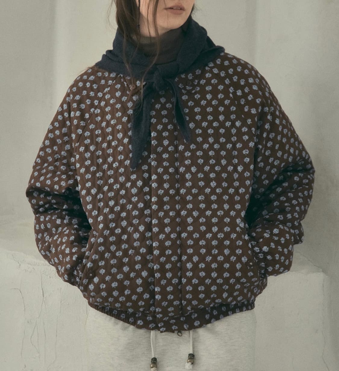 아우어노스텔지아 our nostalgia 데이지 퀼팅 패딩 브라운 모리걸 상품이미지7