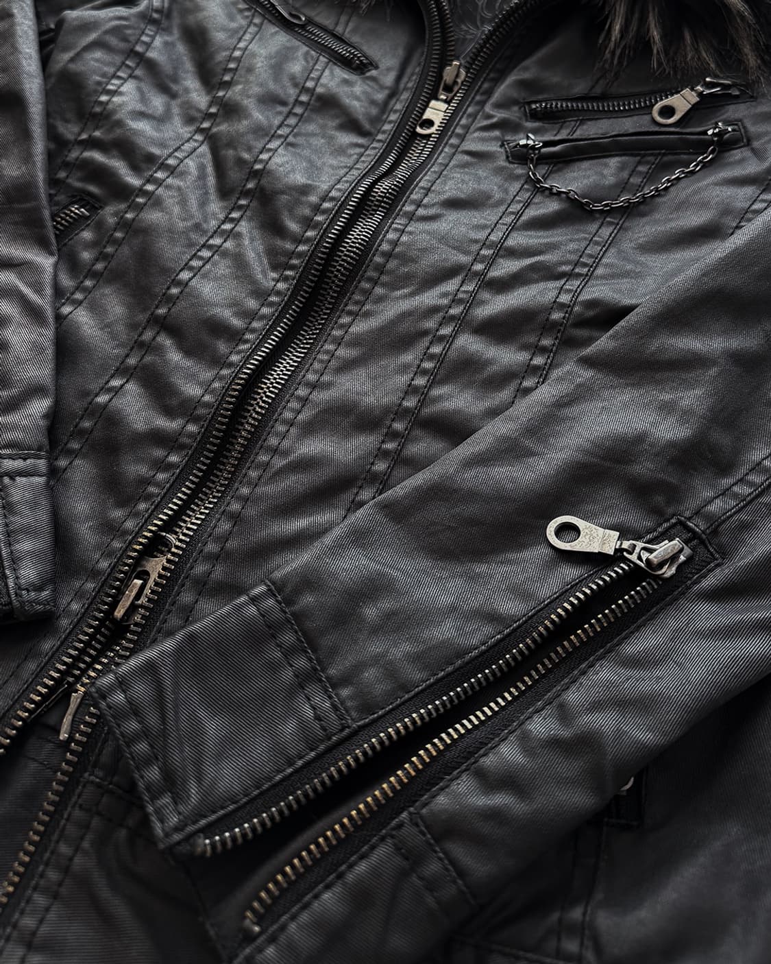 Fuga Waxed Double-Zip Fur Rider Jacket 상품이미지7