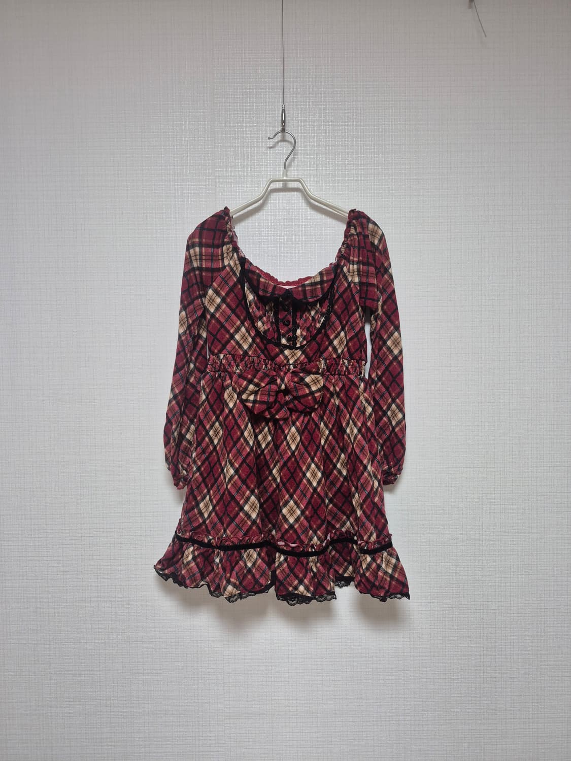 트랄랄라 히메갸루 초고전템 보르도 사선체크 원피스 상품이미지1