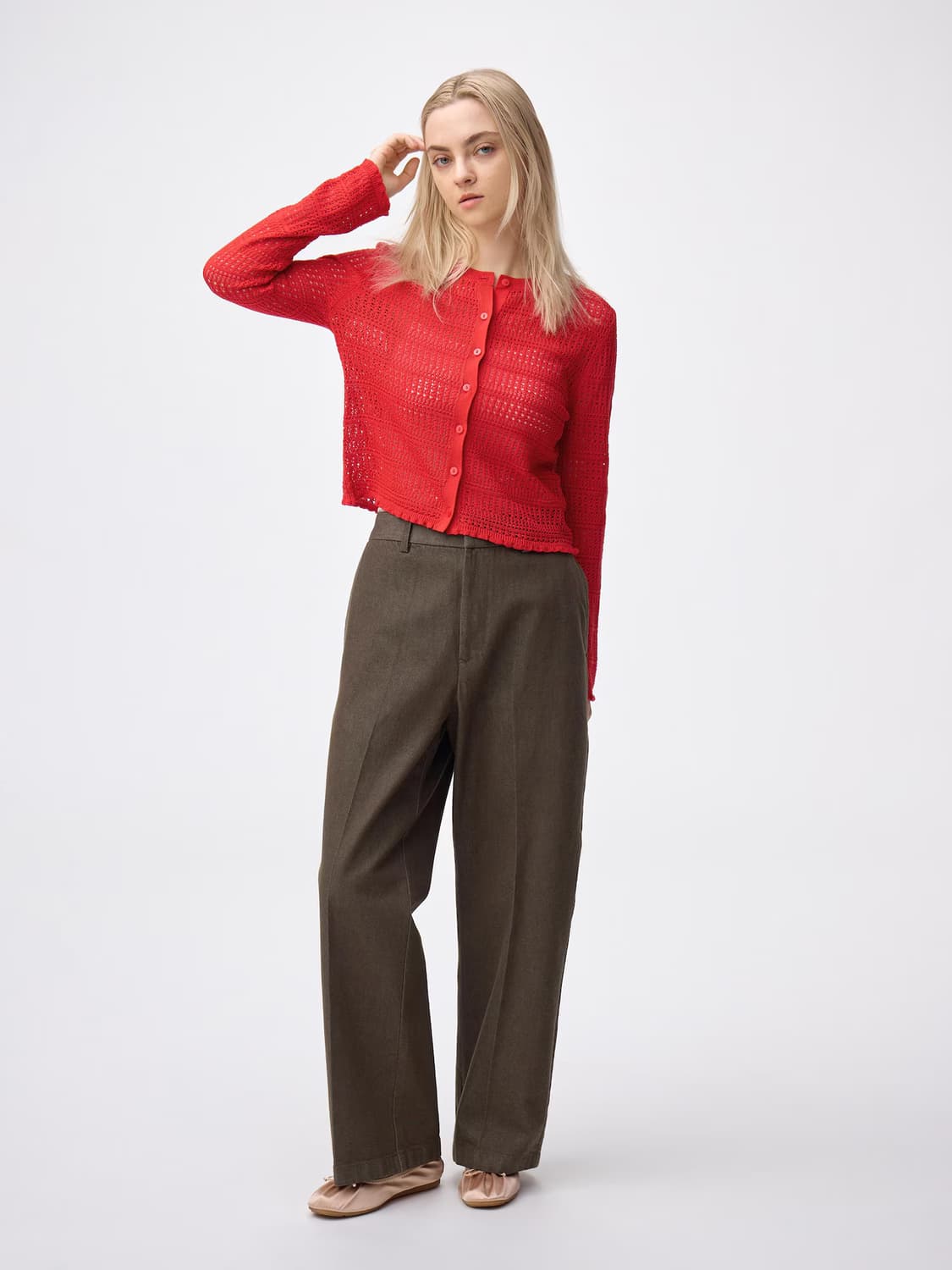 GU 트윌 와이드 스트레이트 팬츠 (브라운 s사이즈) 상품이미지1