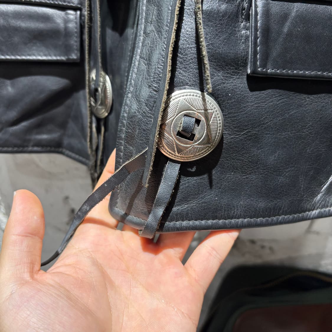 90s Schott WESTERN 쇼트 웨스턴 레더 가죽 베스트 상품이미지5