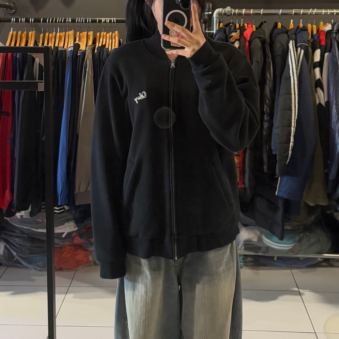 오베이 코튼 블랙 집업 상품이미지1