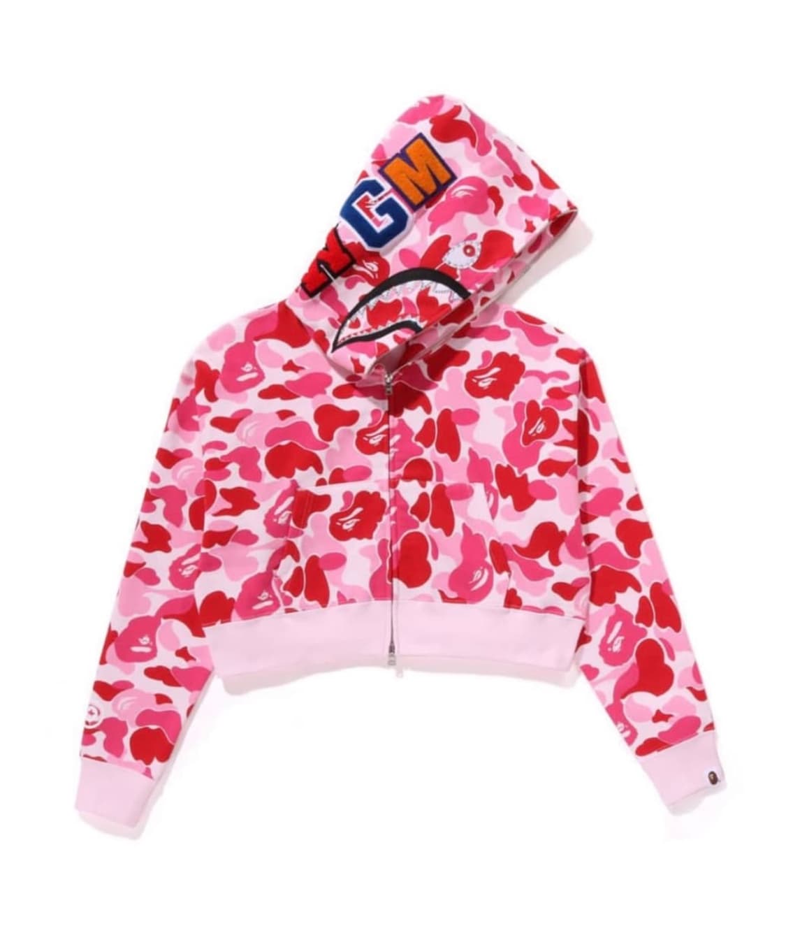 베이프 에이비씨카모 크리스탈 크롭 후드 집업 핑크 상품이미지1